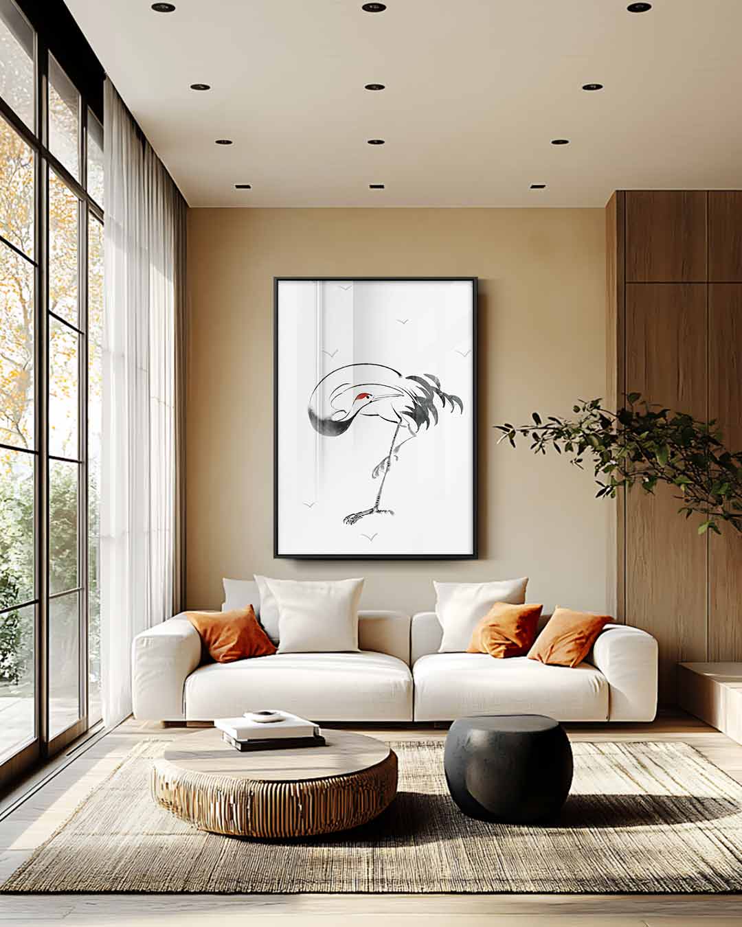 Gracieuse Kraanvogel Schilderij in Inkt Kunstwerk-canvas-dibond-plexiglas-wanddecoratie-WallArtistic