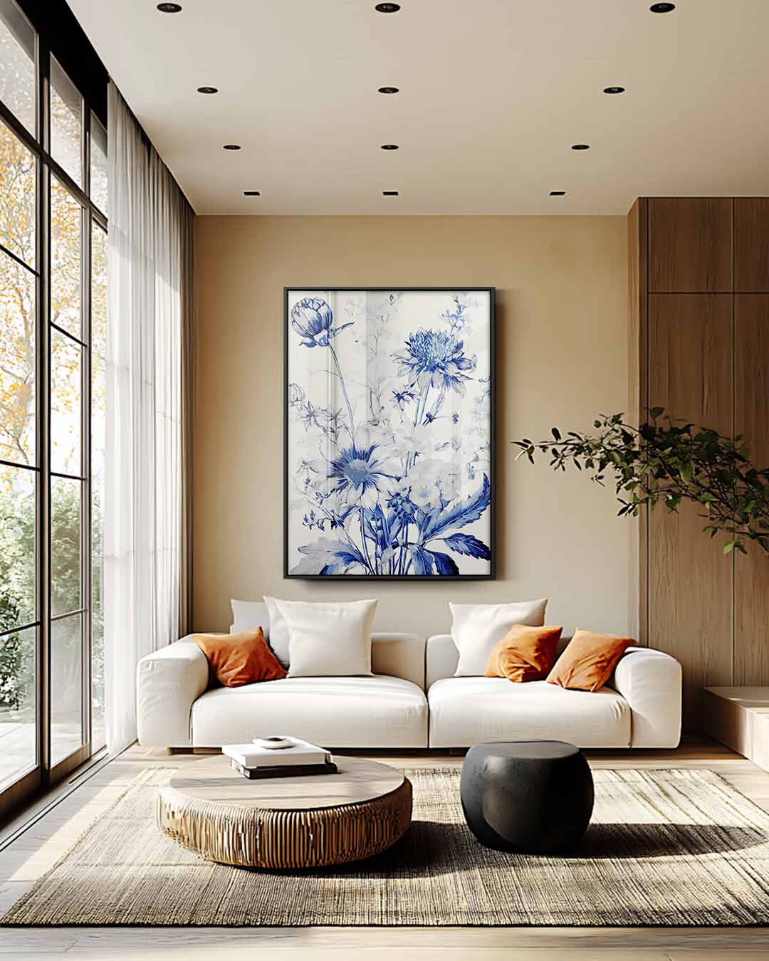 Bloemboeket in Blauw Kunstafdruk Kunstwerk-canvas-dibond-plexiglas-wanddecoratie-WallArtistic