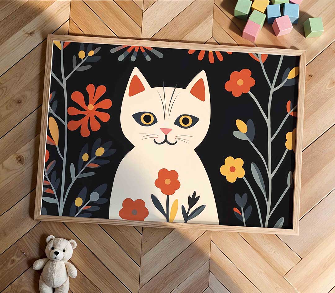 Kat met bloemen Poster