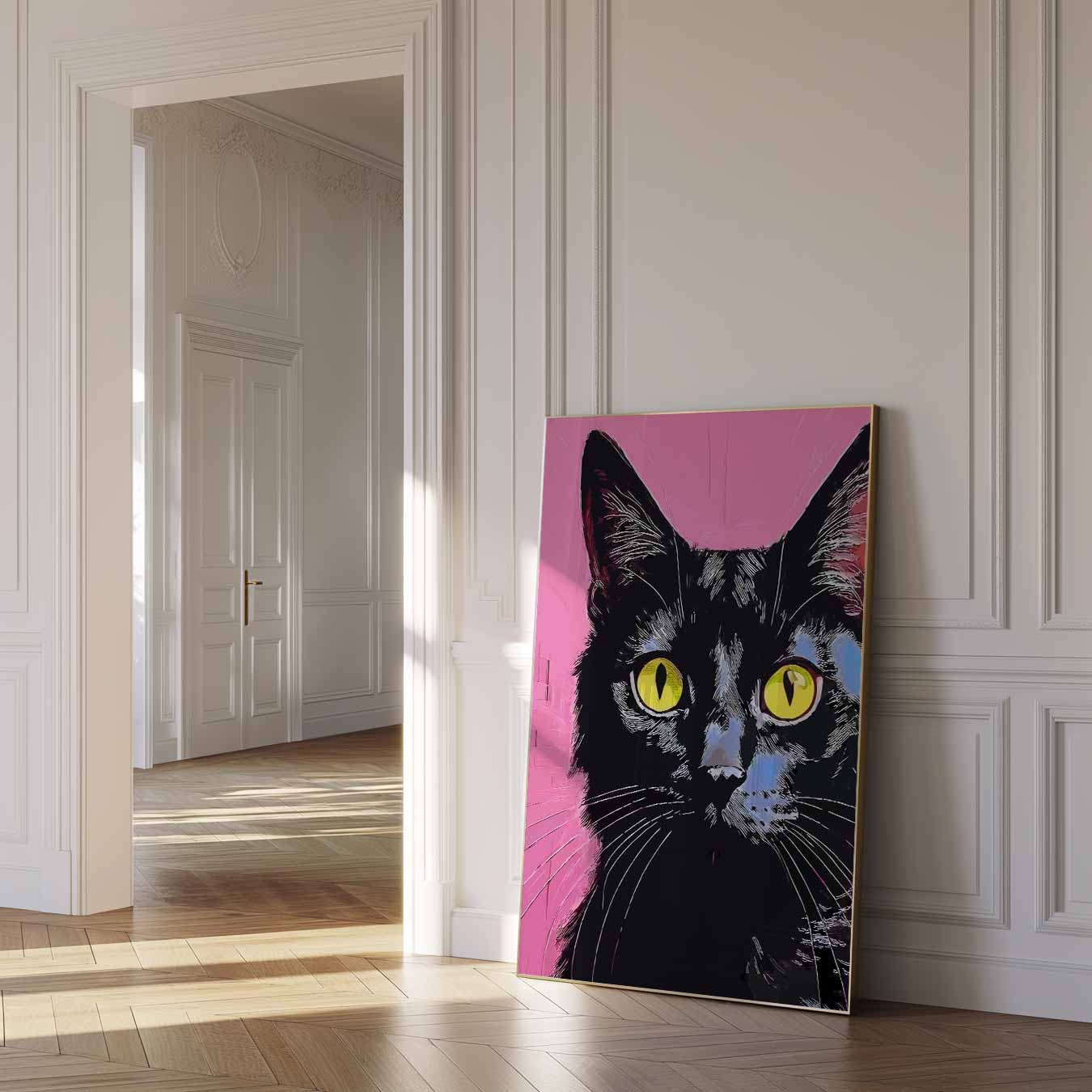 Stijlvolle Kattenposter met Roze Achtergrond Poster-WallArtistic