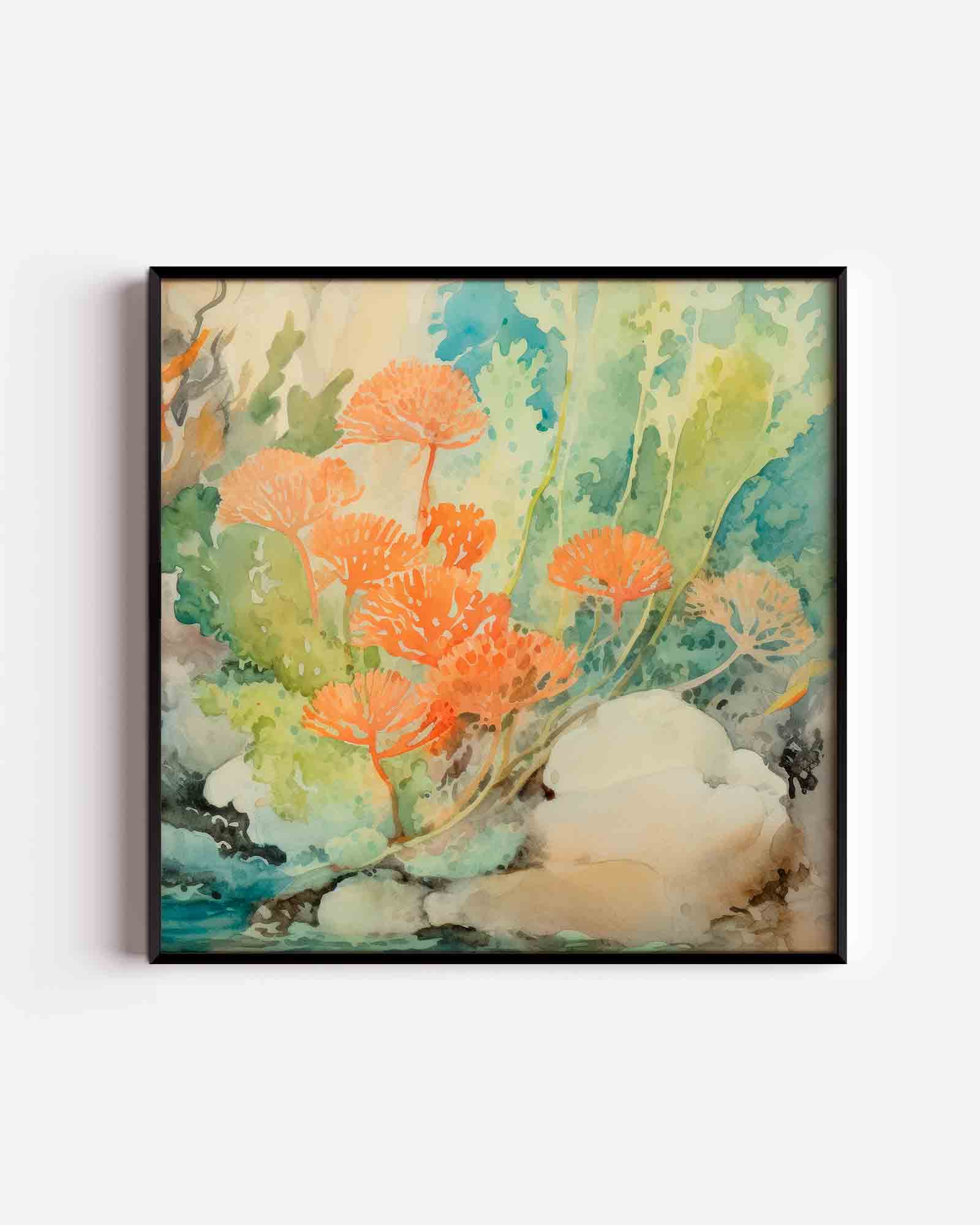 Oranje bloemen en groene bladeren Poster