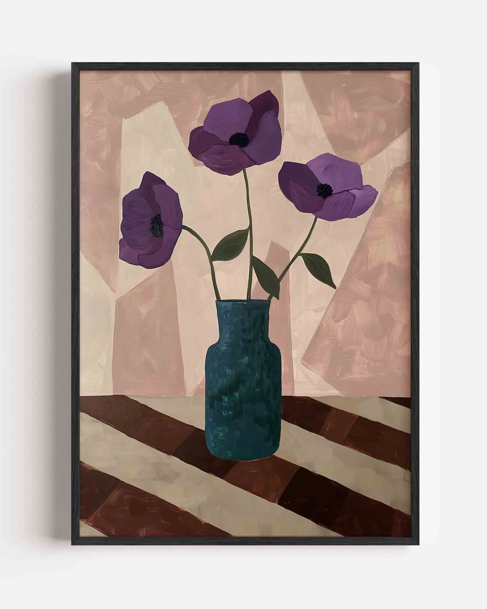 Paarse bloemen in vaas Poster
