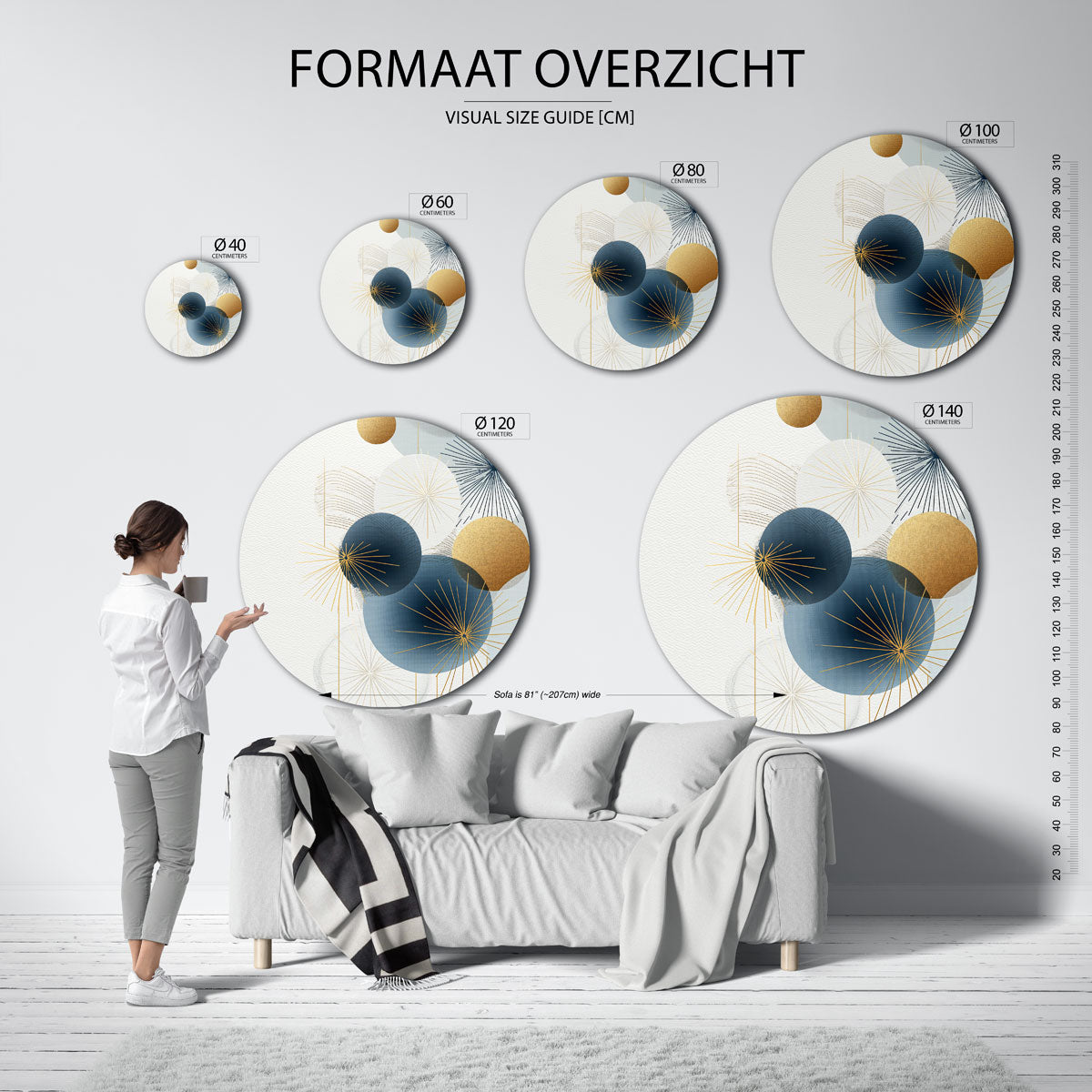 Gouden en blauwe cirkels Muurcirkel