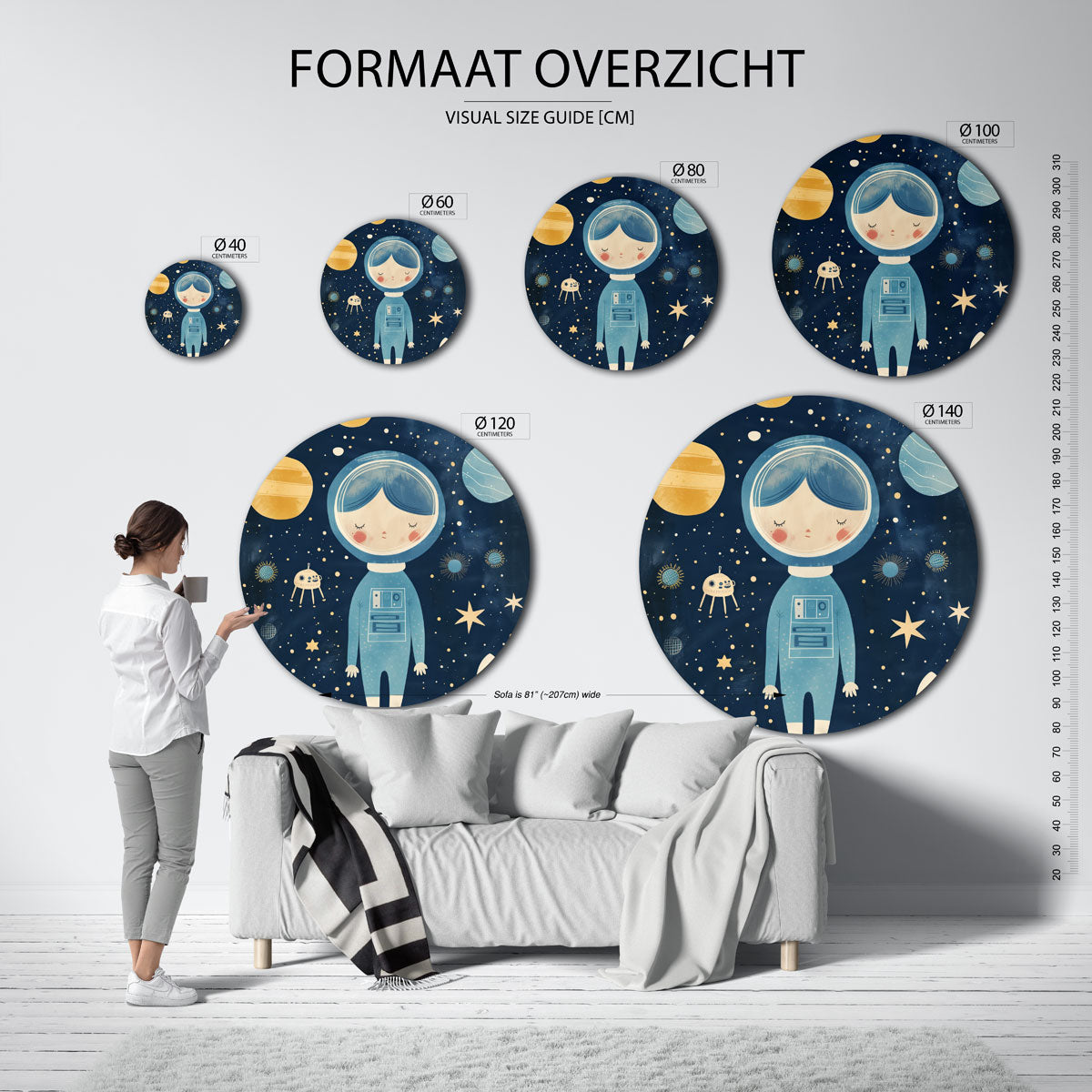 Astronaut en planeten Muurcirkel