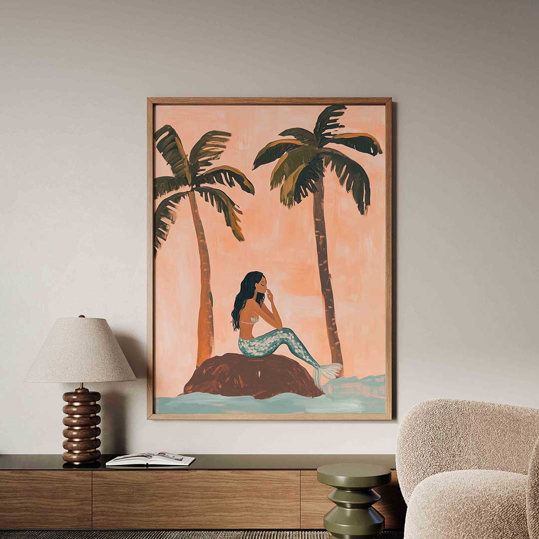 Zeemeermin en palmbomen Poster