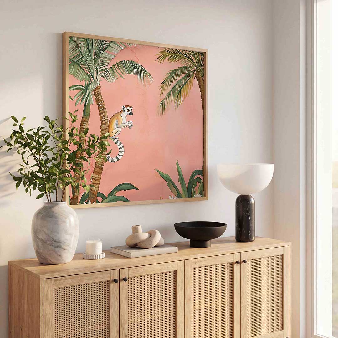 Lemur en palmbomen Poster