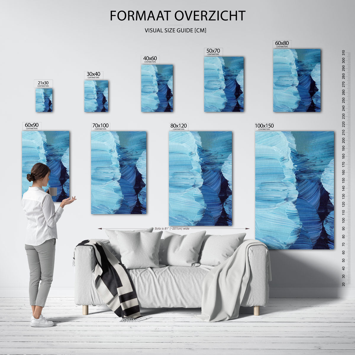 Blauwe penseelstreken Poster