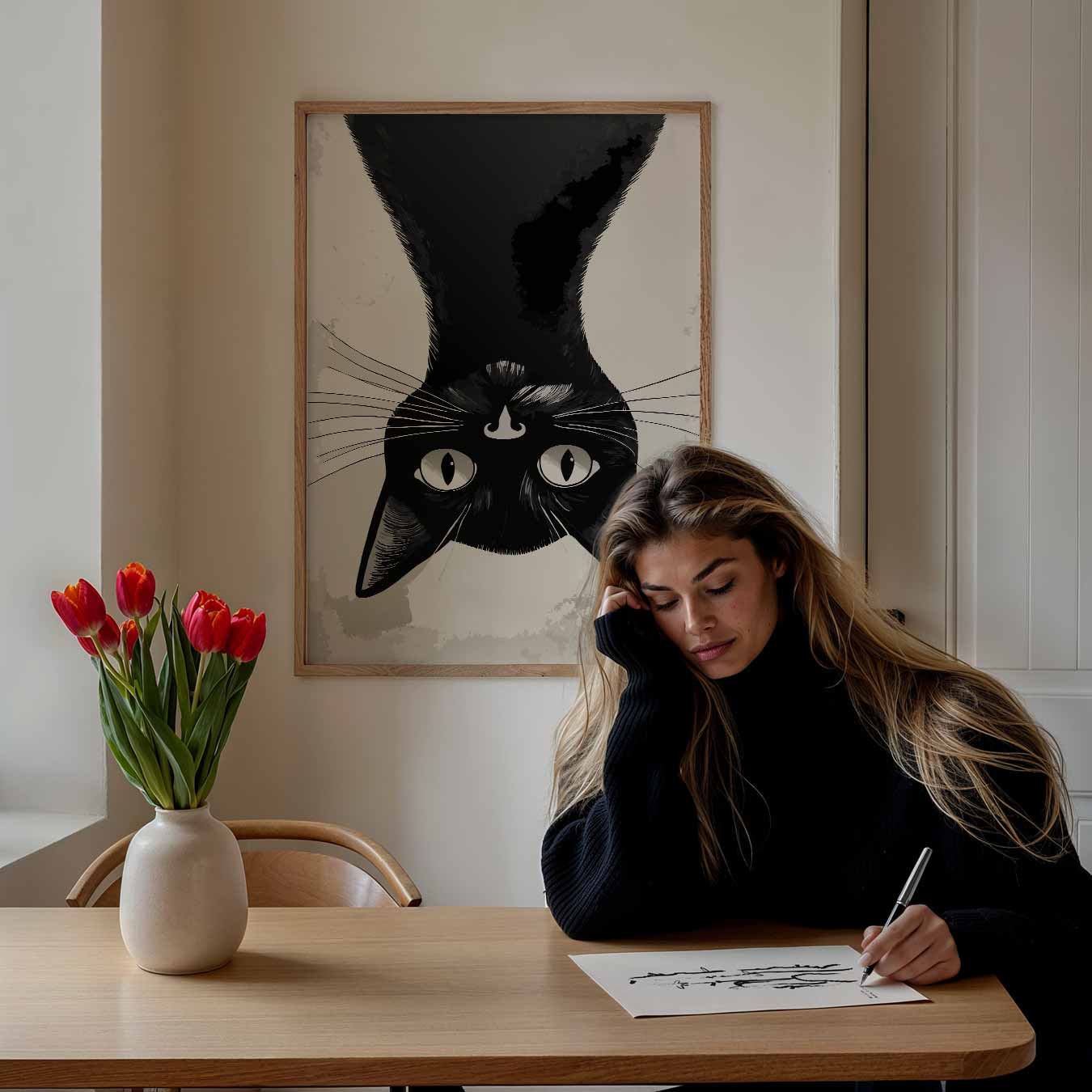 Schattige Omgekeerde Kat Poster-WallArtistic
