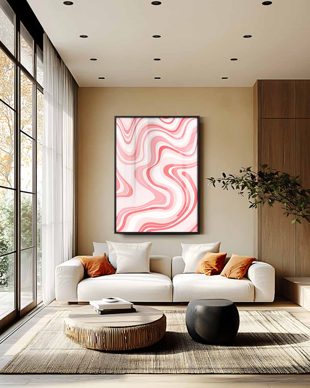Vloeiende Rood en Roze Golven Kunstwerk-canvas-dibond-plexiglas-wanddecoratie-WallArtistic