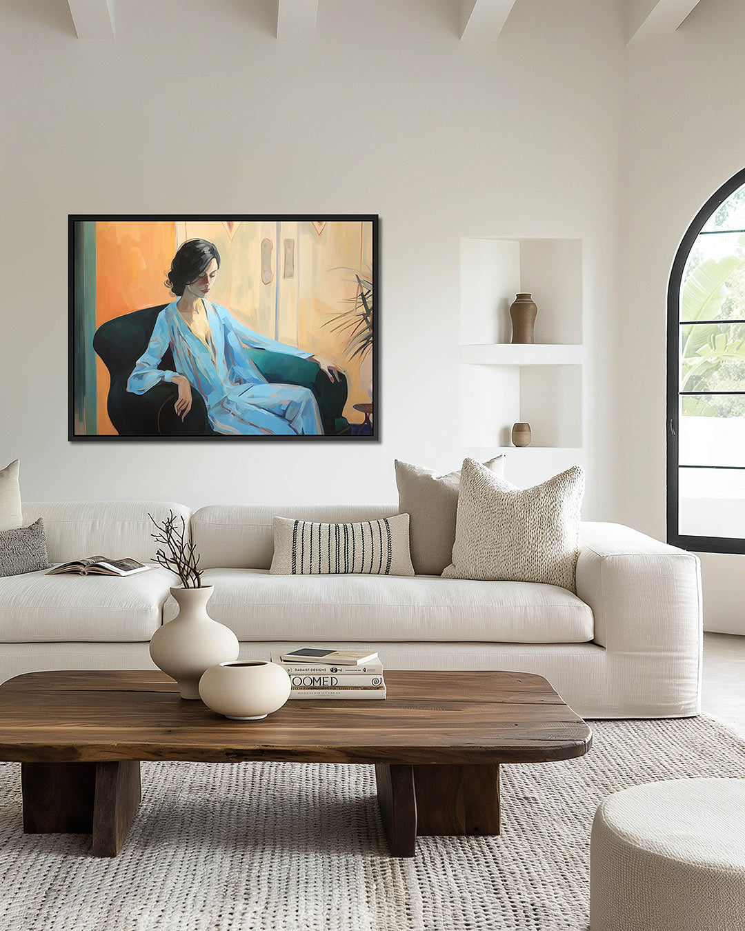 Vrouw in blauwe kamer Kunstwerk