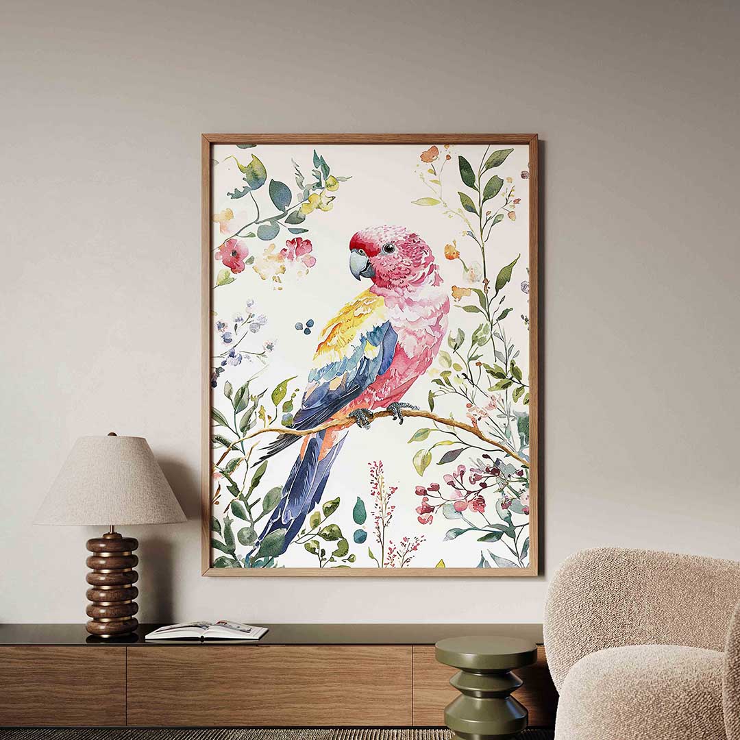 Papegaai en bloemen Poster