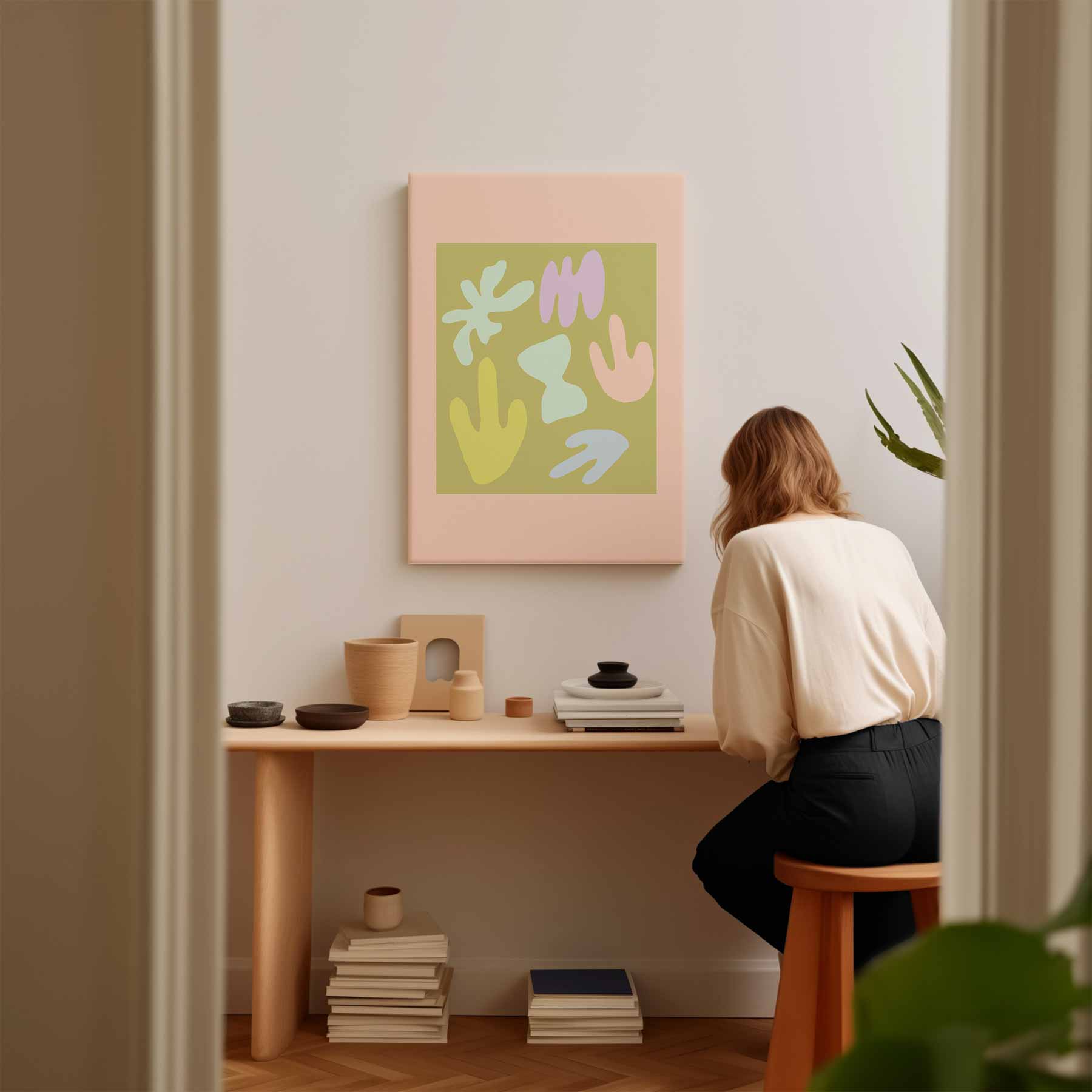 Speelse Pastelvormen Kunstwerk-canvas-dibond-plexiglas-wanddecoratie-WallArtistic