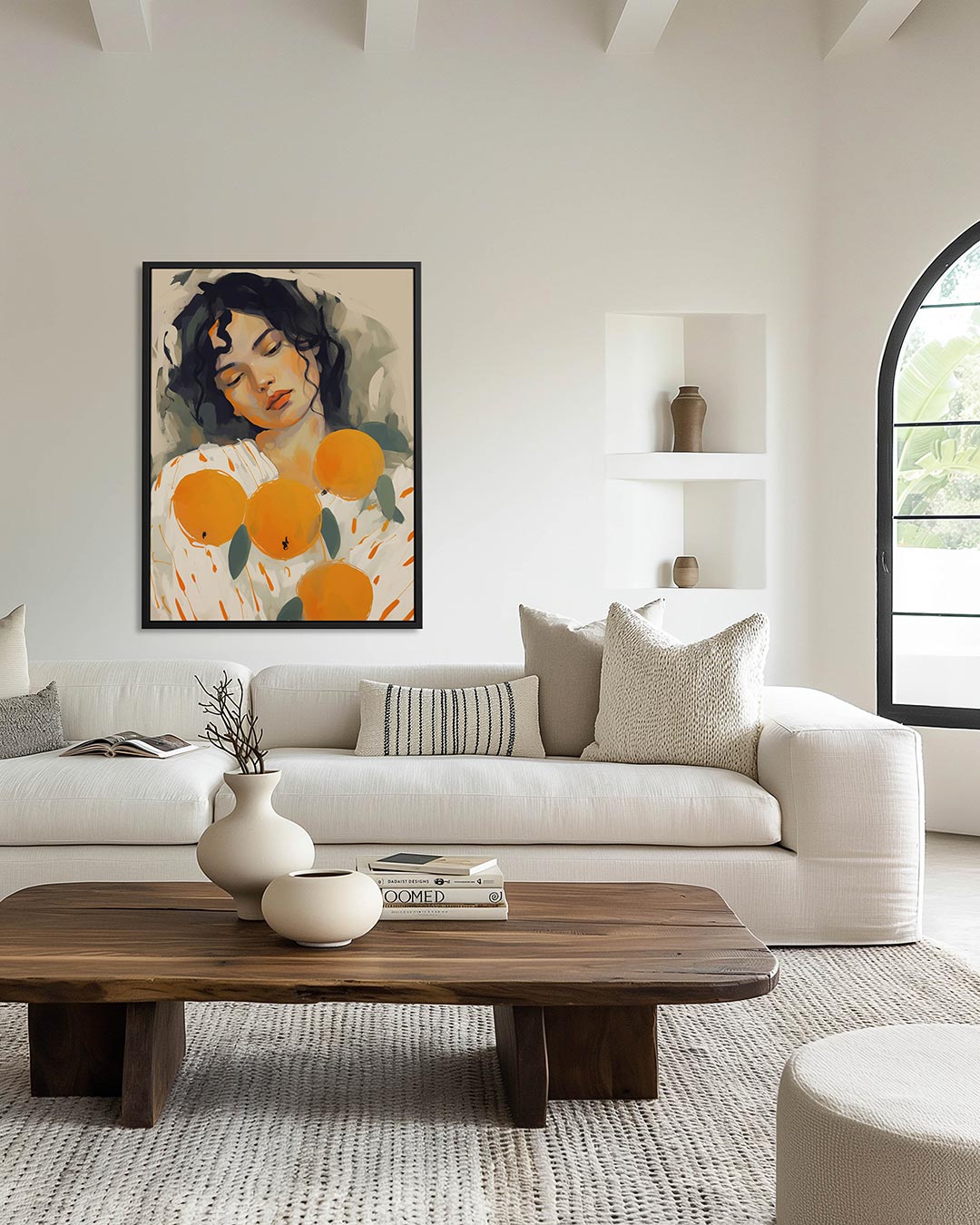 Dromerige vrouw en sinaasappels Kunstwerk