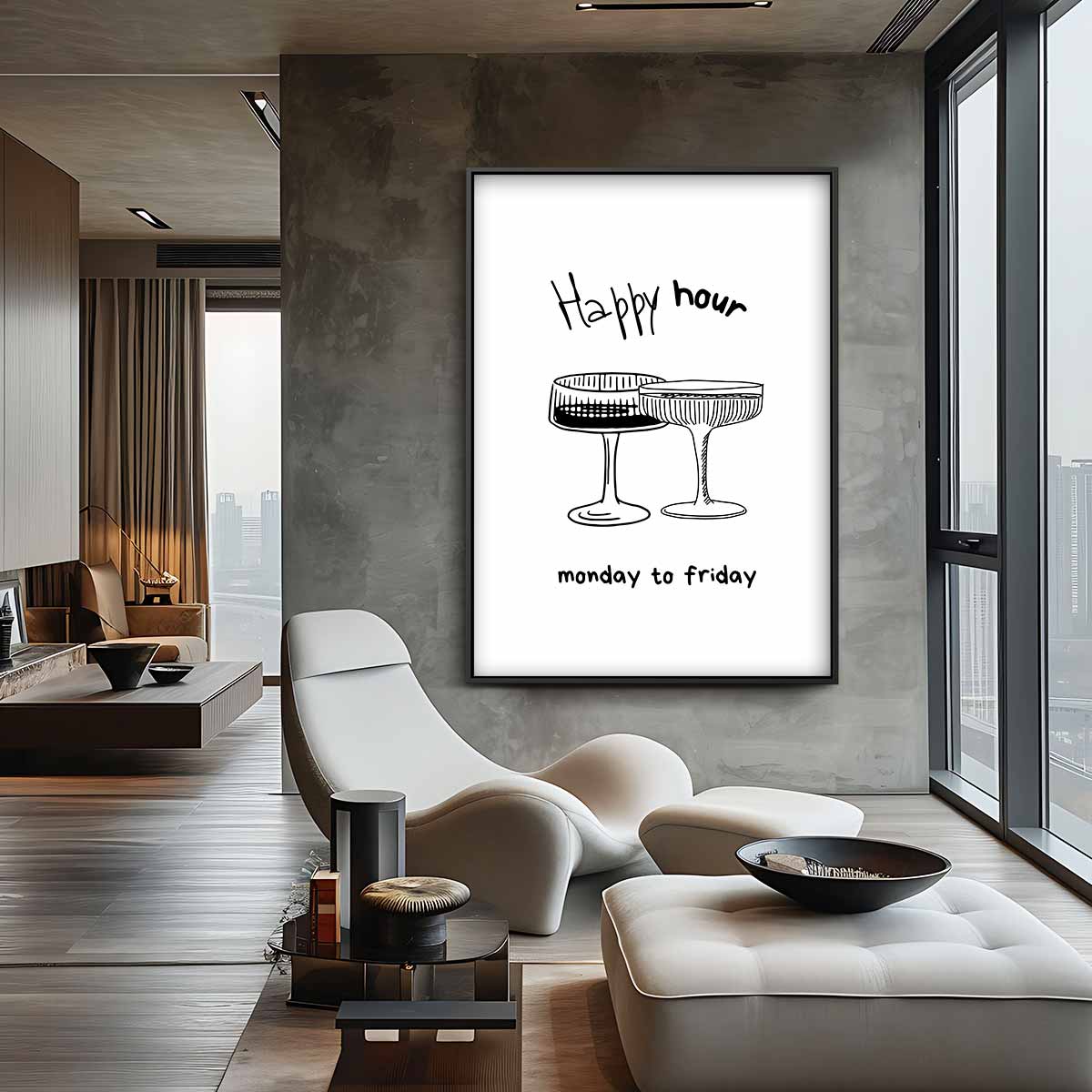 Happy Hour Illustratie Kunstwerk-canvas-dibond-plexiglas-wanddecoratie-WallArtistic