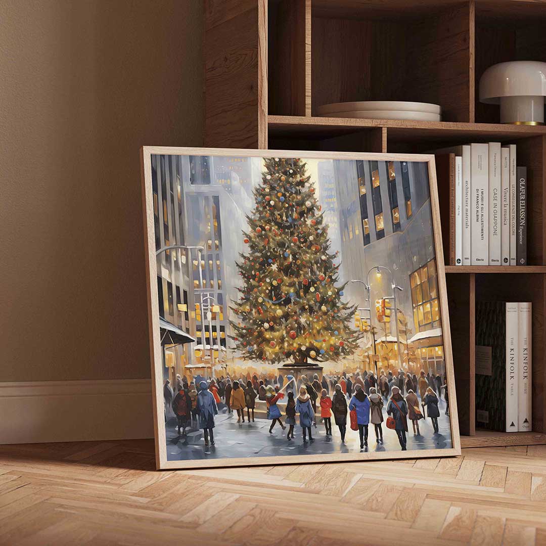 Kerstboom in de stad Poster