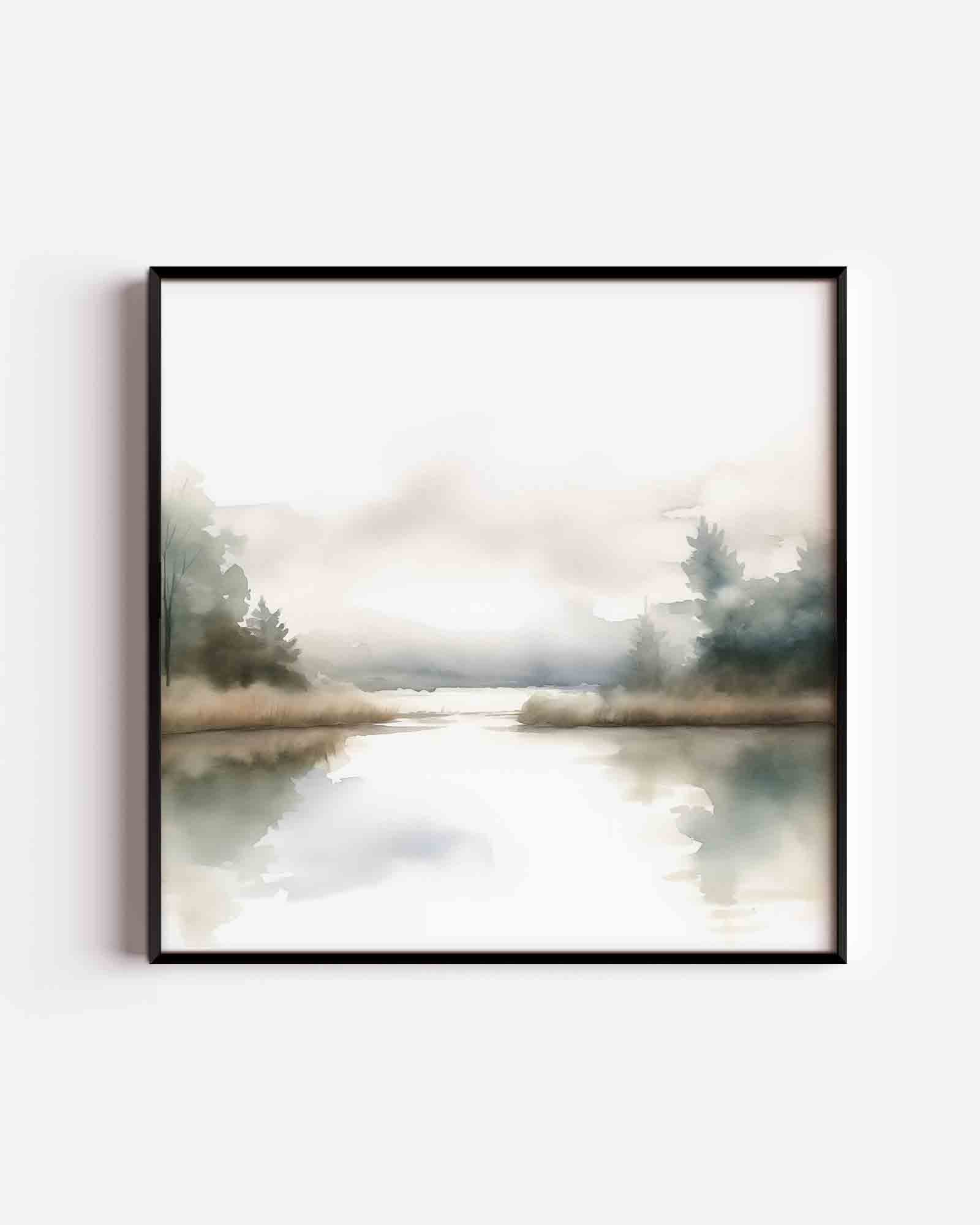 Landschap met mistige bomen Poster