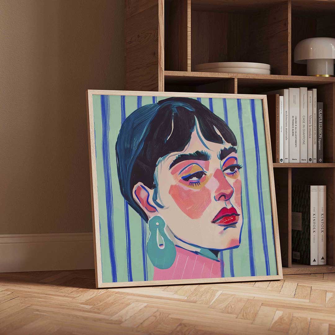 Portret met blauwe strepen Poster