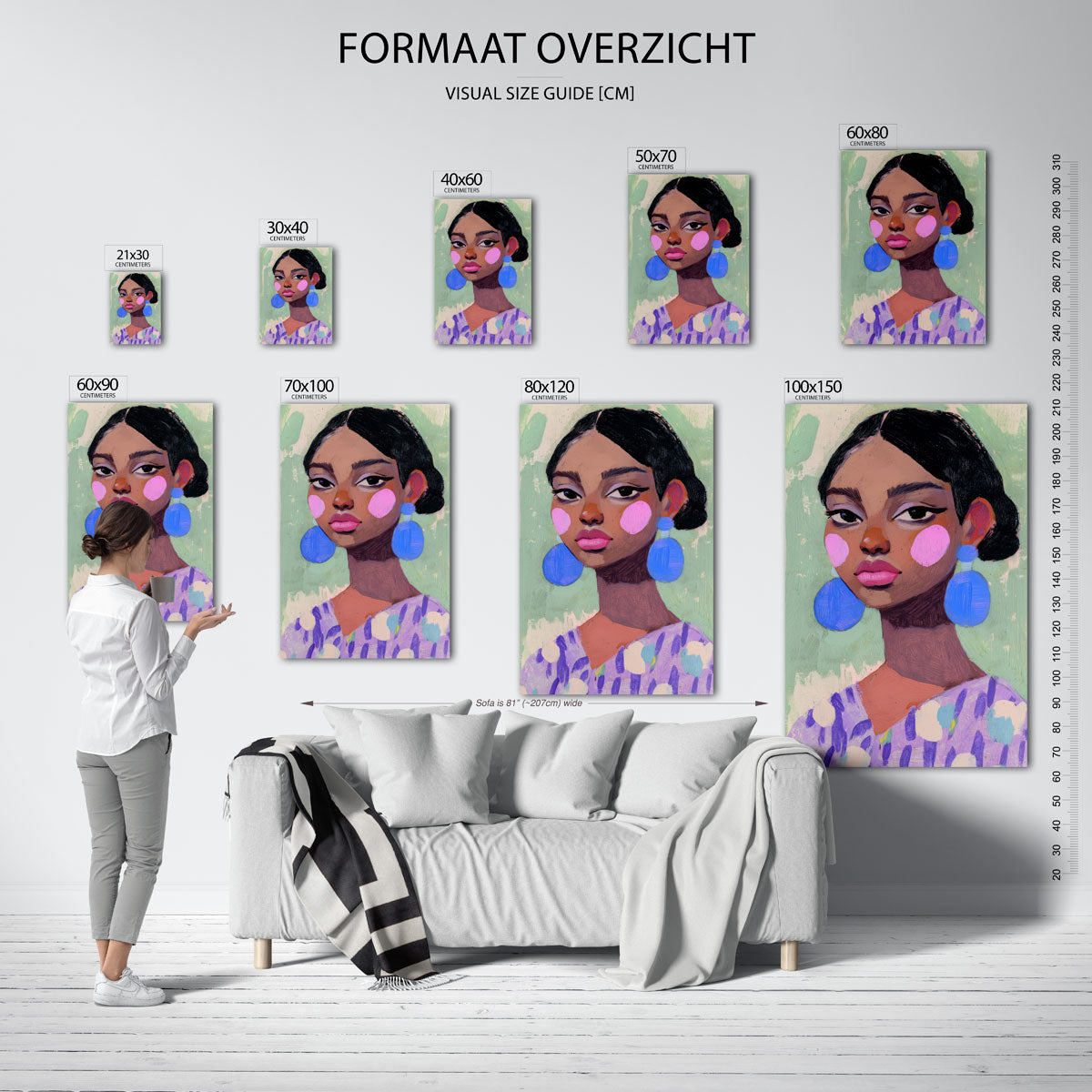 Vrouw met blauwe oorbellen Poster