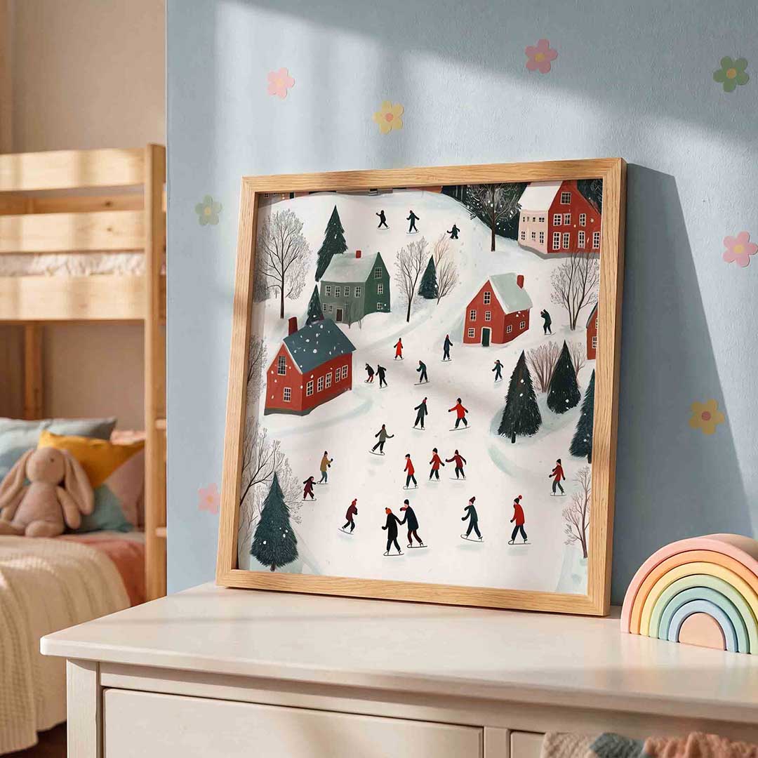 Schaatsers in winterlandschap Poster