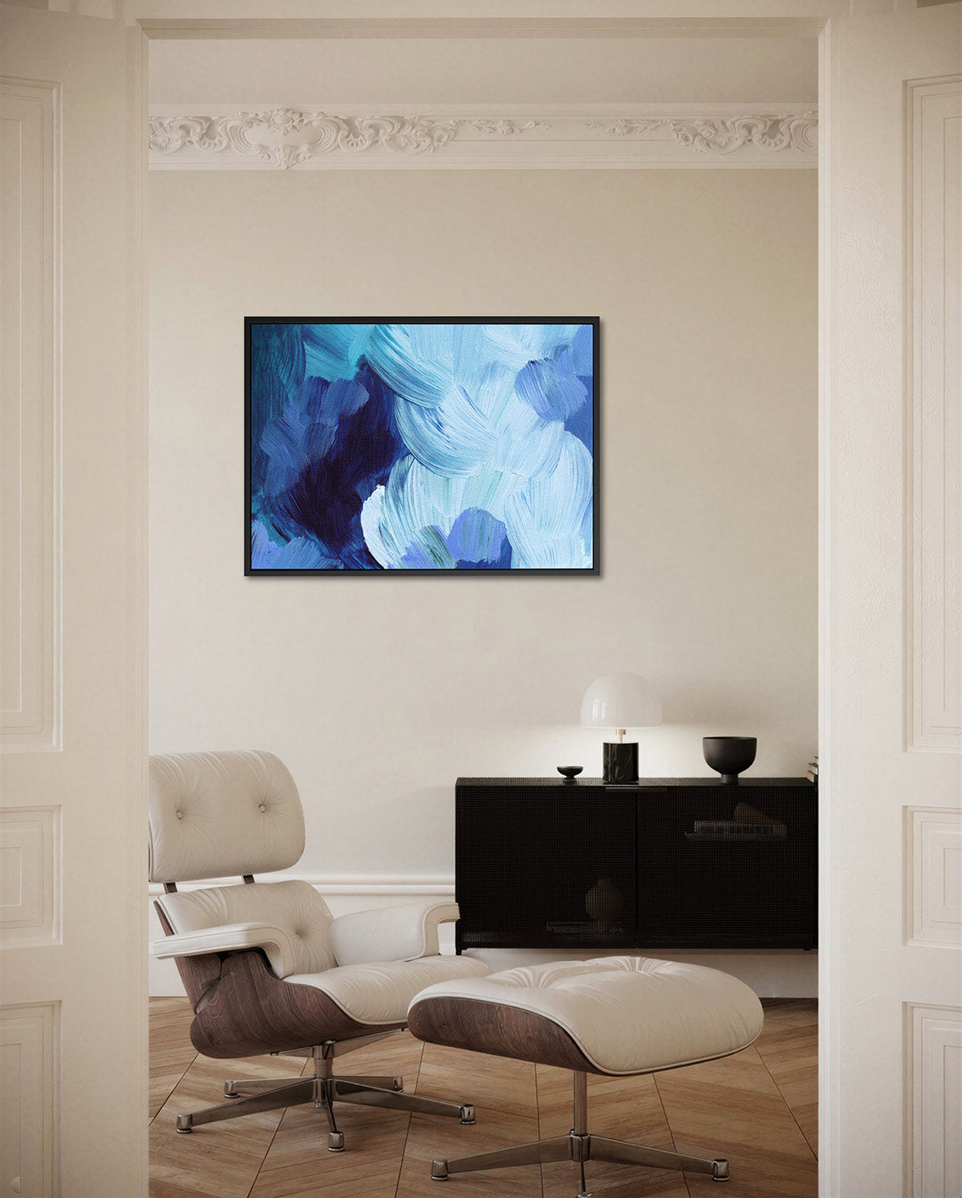 Dynamische blauwe borstels Kunstwerk