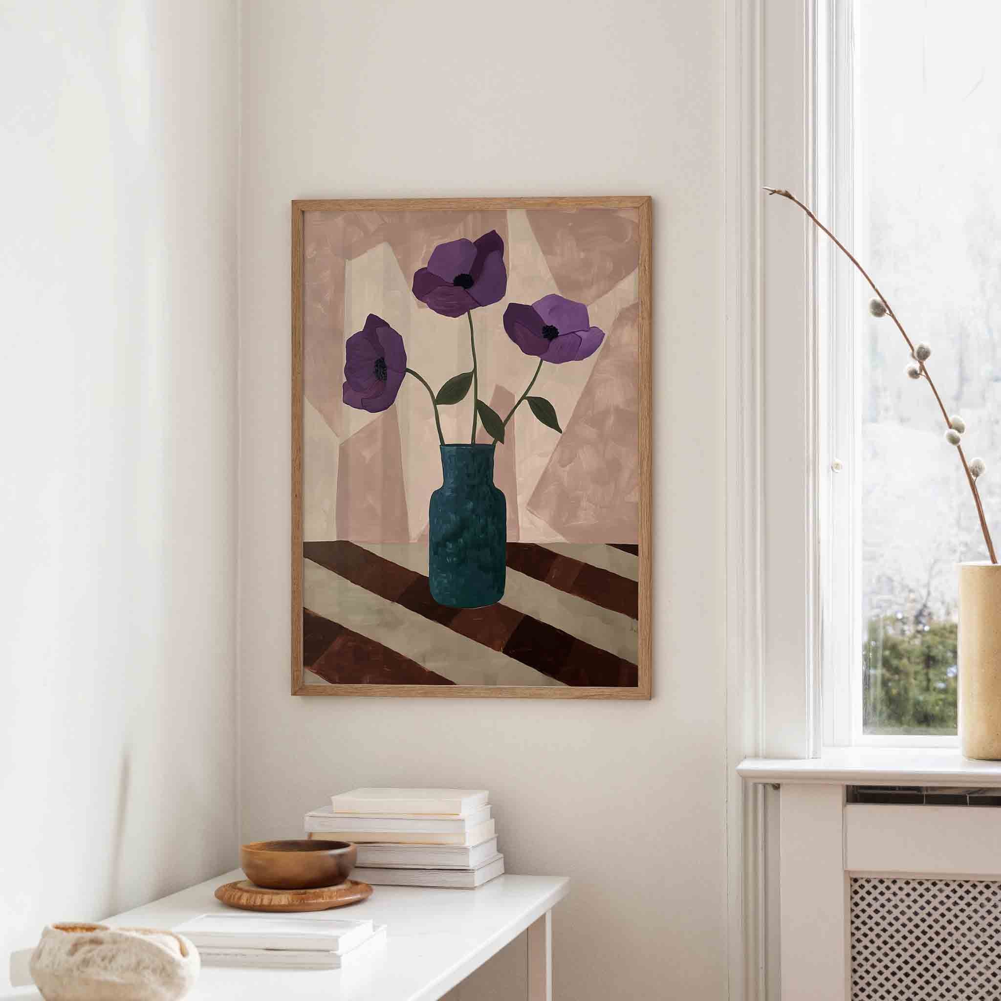 Paarse bloemen in vaas Poster