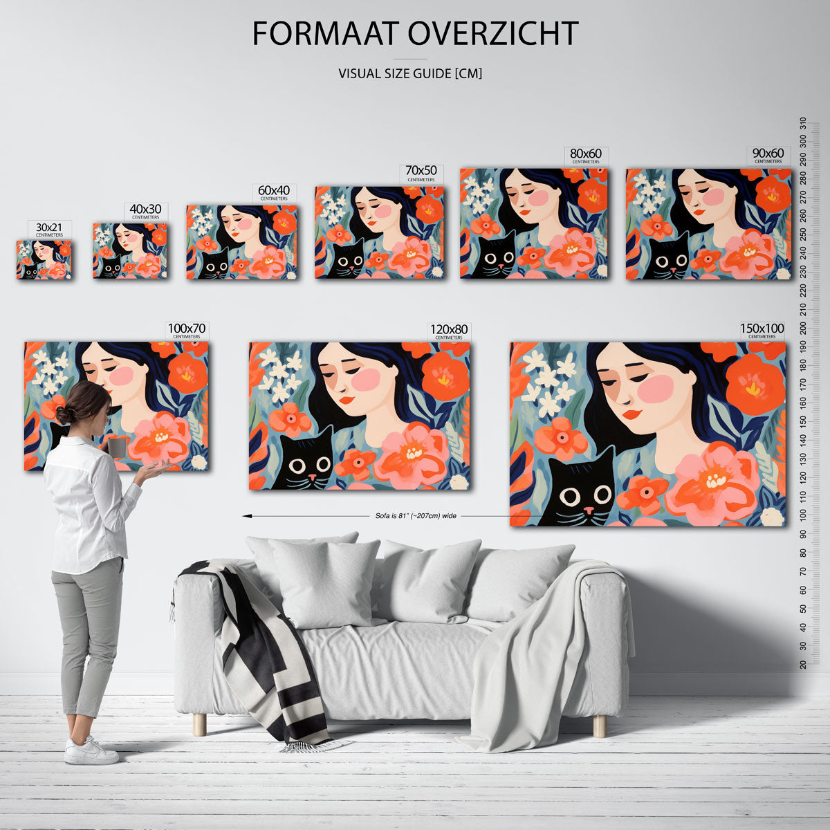 Vrouw met kat en bloemen Poster