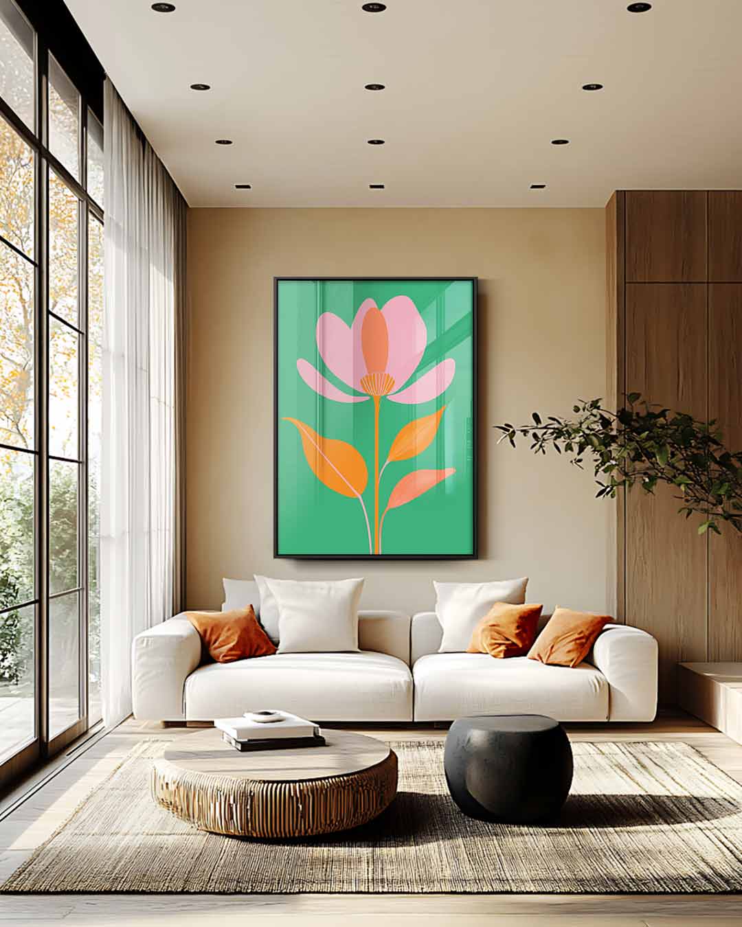 Vrolijke Bloem in de Wind Kunstwerk-canvas-dibond-plexiglas-wanddecoratie-WallArtistic