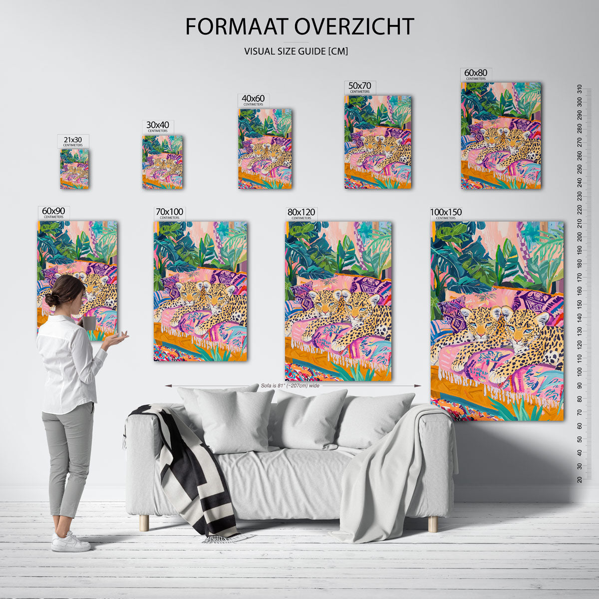 Luipaarden op kleurrijke bank Poster