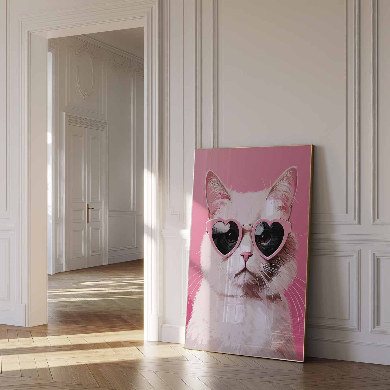 Coole Kat Met Hartjesbril Poster-WallArtistic