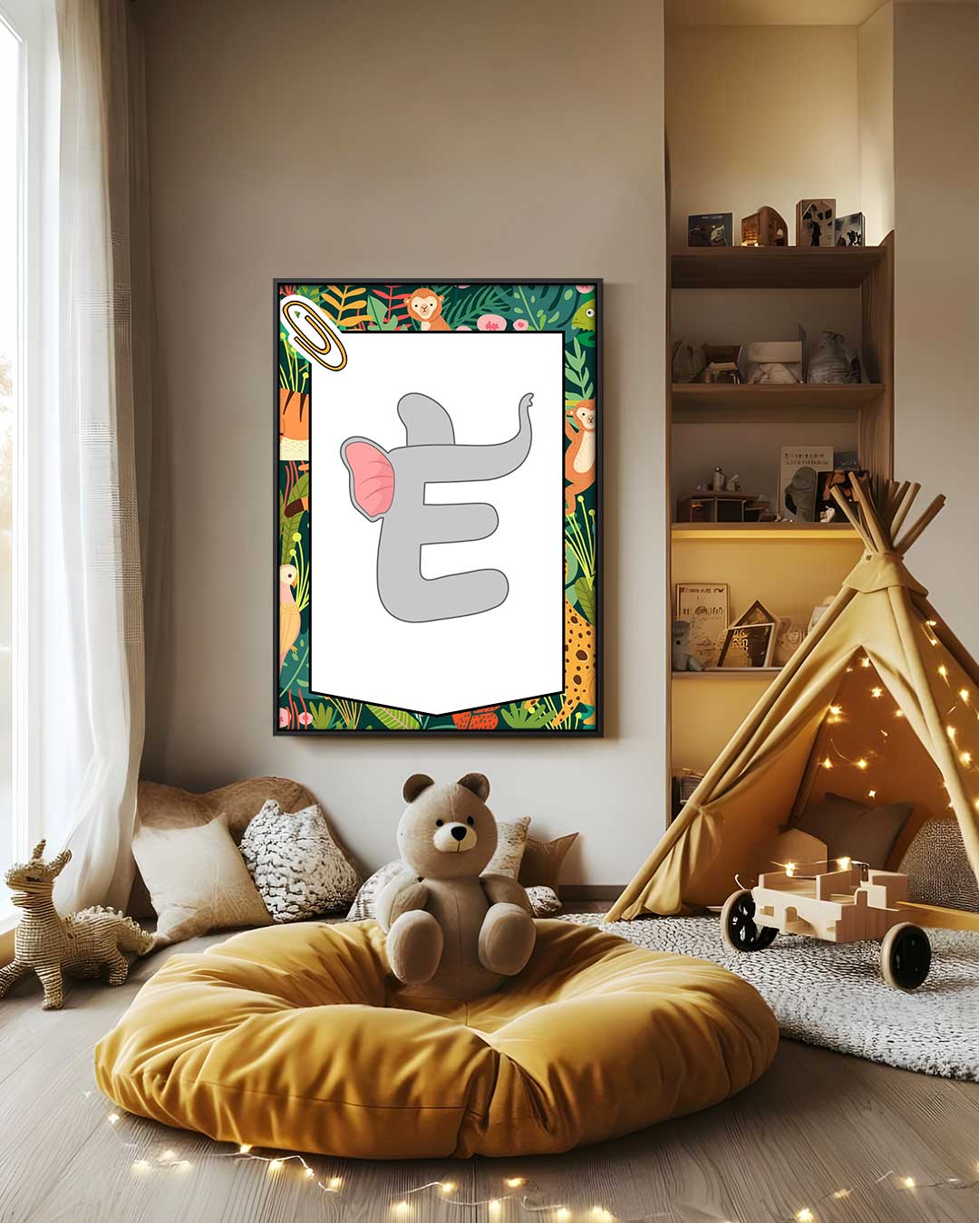 Speelse Olifanten Letterkunst Kunstwerk-canvas-dibond-plexiglas-wanddecoratie-WallArtistic