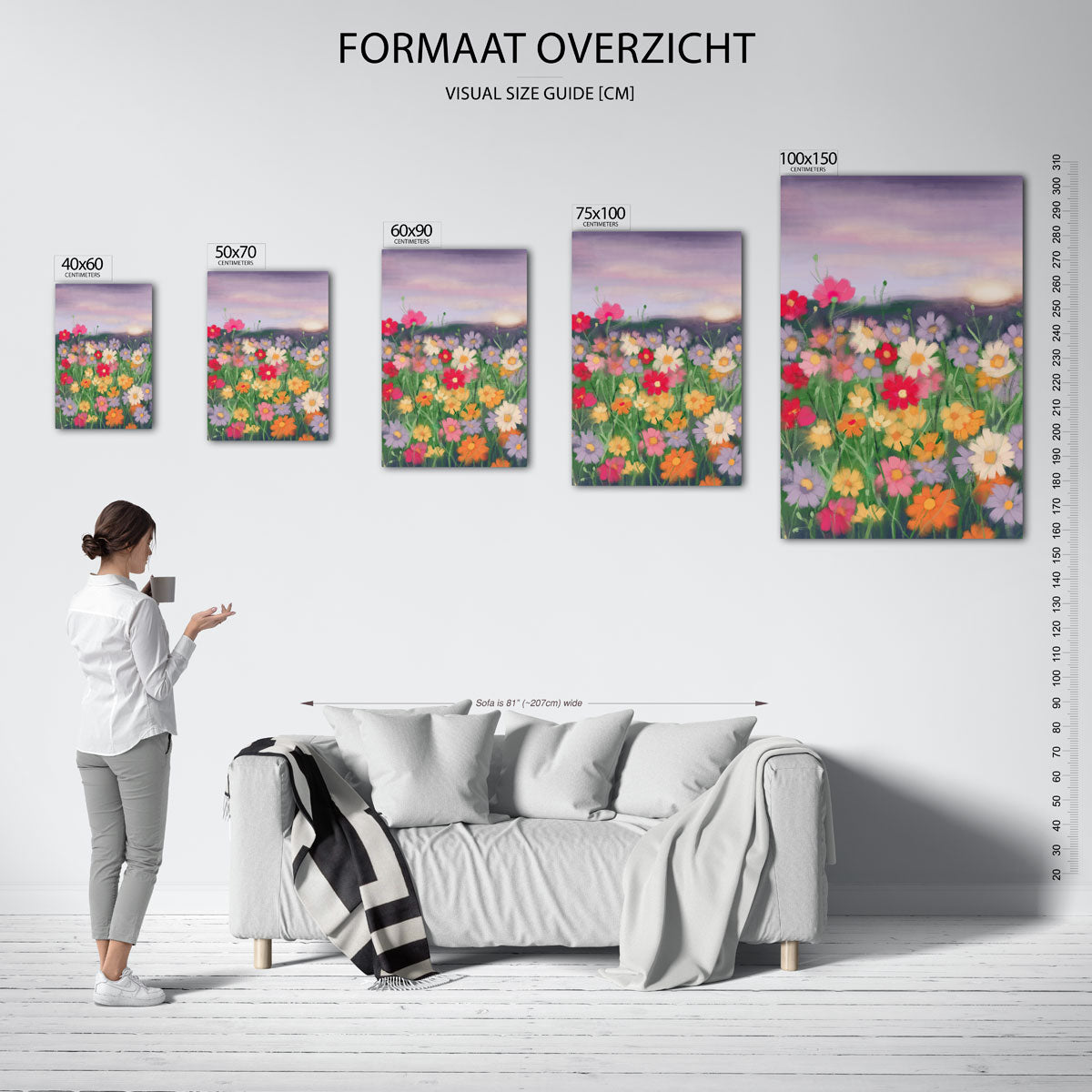 Bloemenveld in schemering Kunstwerk