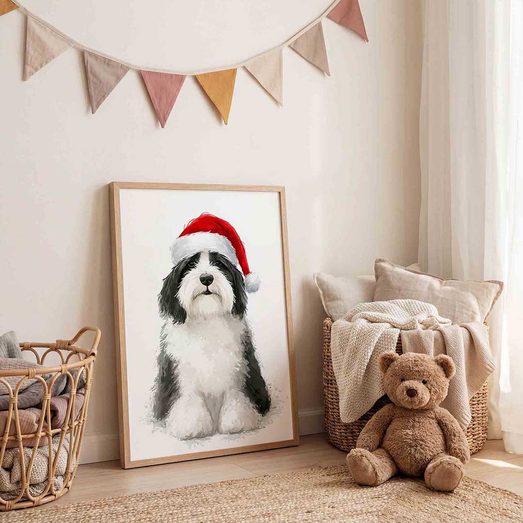 Hond met kerstmuts Poster