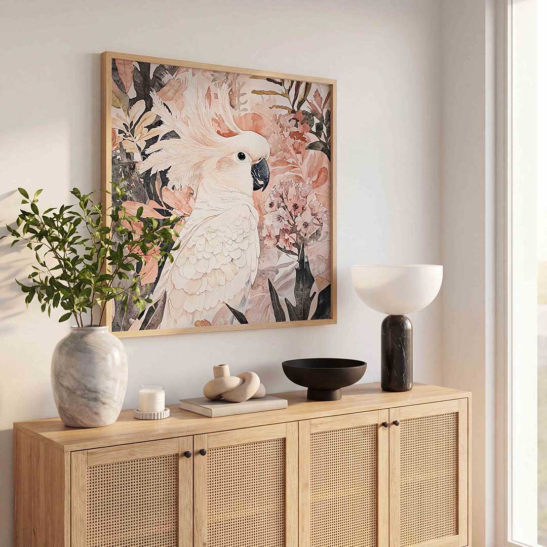 Witte kaketoe met bloemen Poster