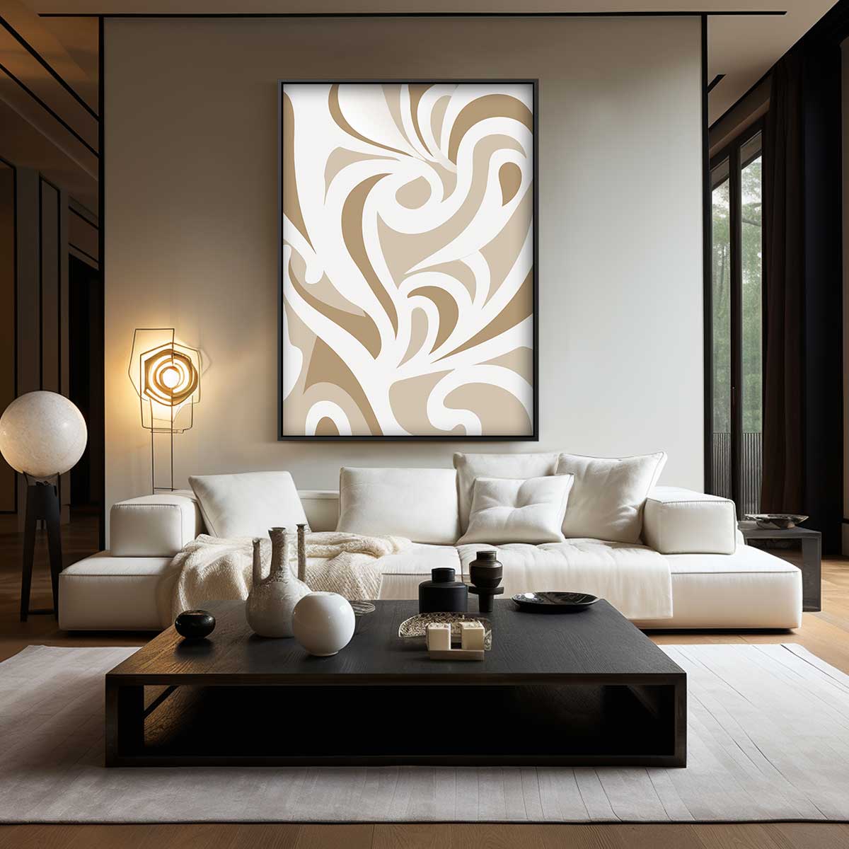 Organische Vormen in Beige Kunstwerk-canvas-dibond-plexiglas-wanddecoratie-WallArtistic