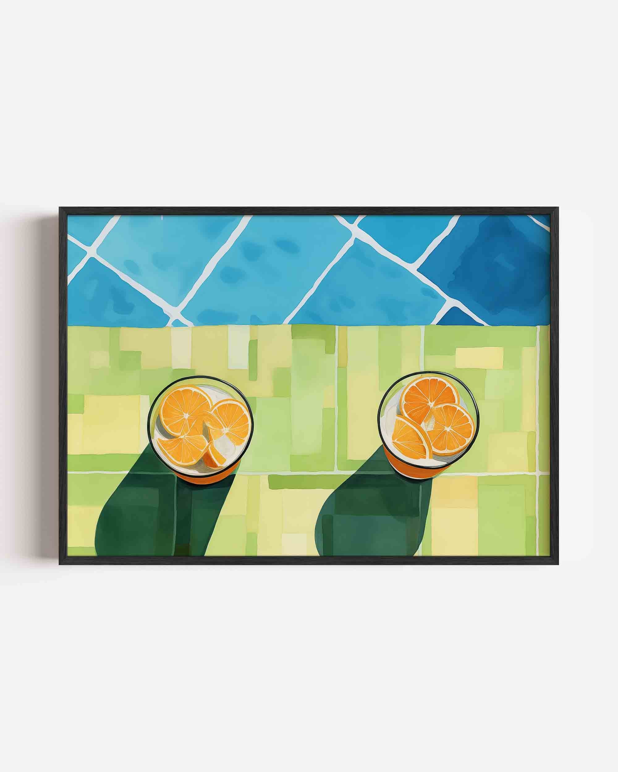 Twee glazen met sinaasappelschijven Poster