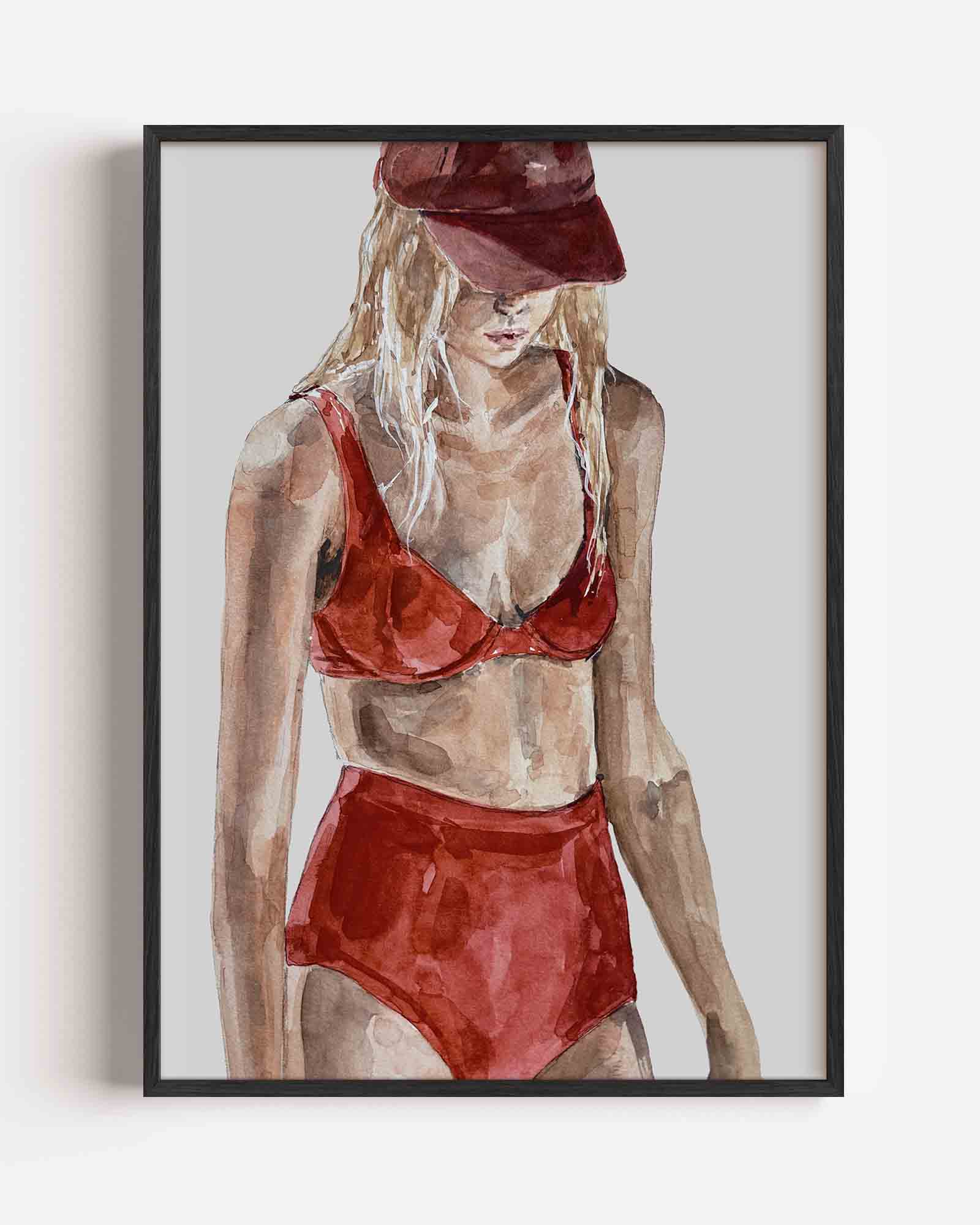 Vrouw in rode outfit Poster
