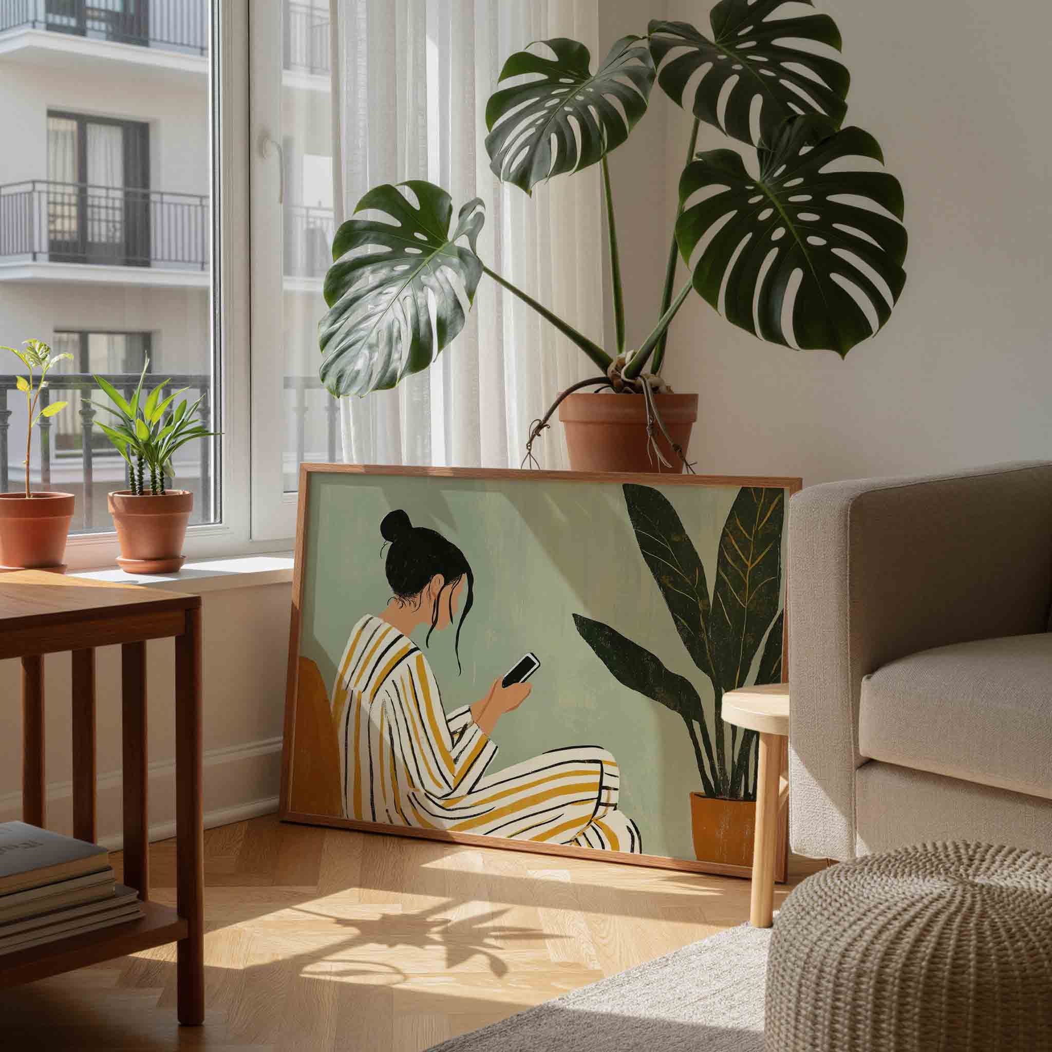 Vrouw met telefoon Poster
