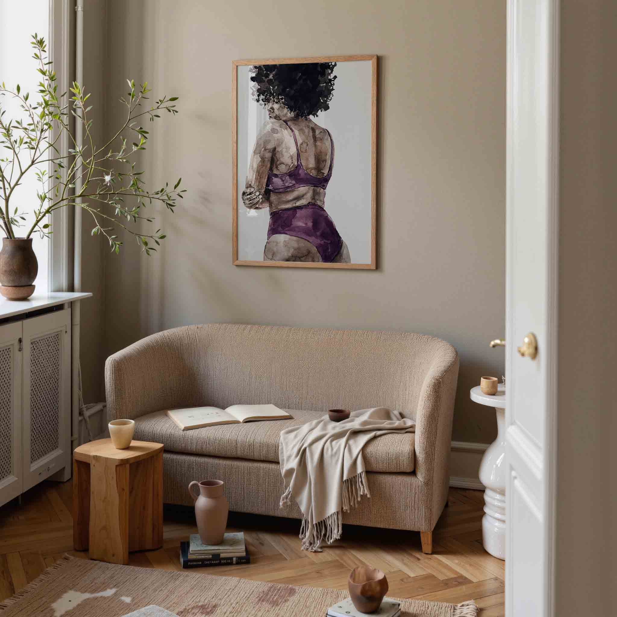 Vrouw in paarse kleding Poster