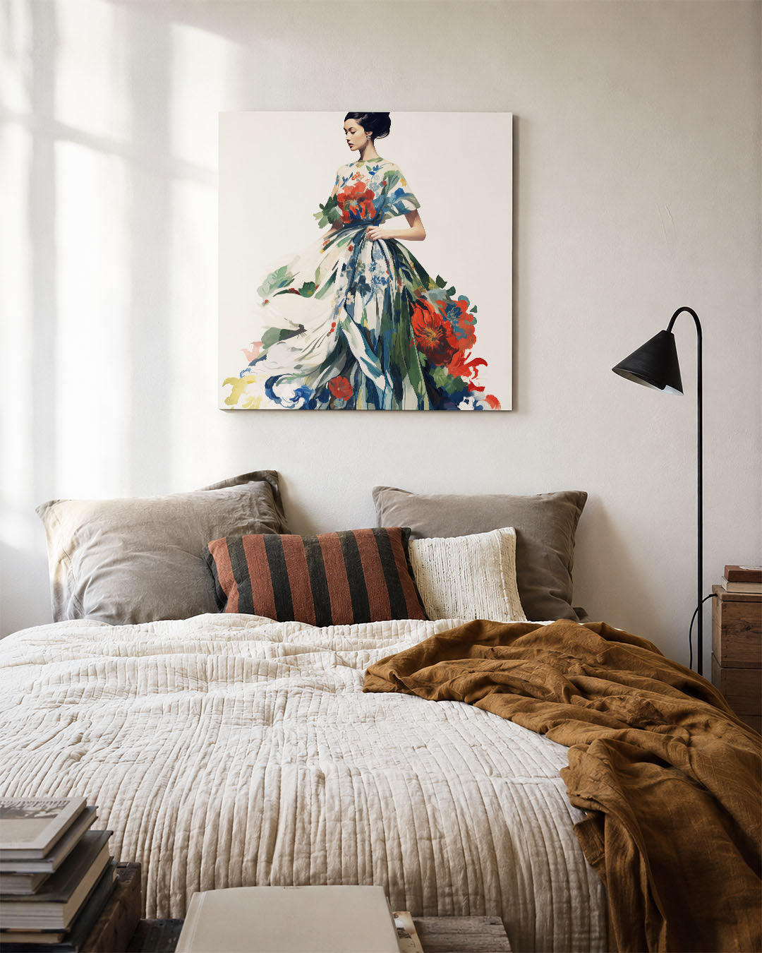 Vrouw in bloemenjurk Kunstwerk