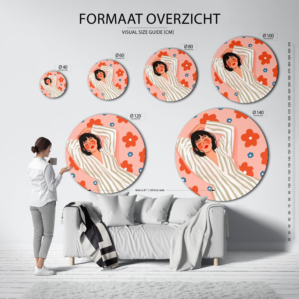 Vrouw met bloemen Muurcirkel