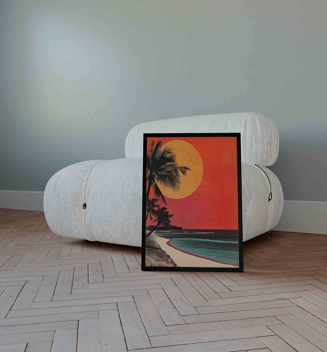 Palmboom en zonsondergang Poster
