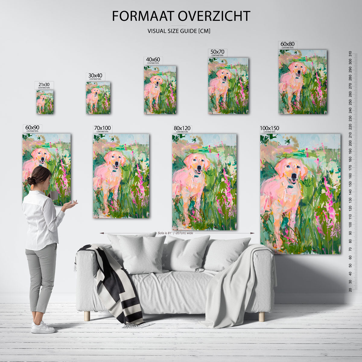 Hond in kleurrijke bloemen Poster