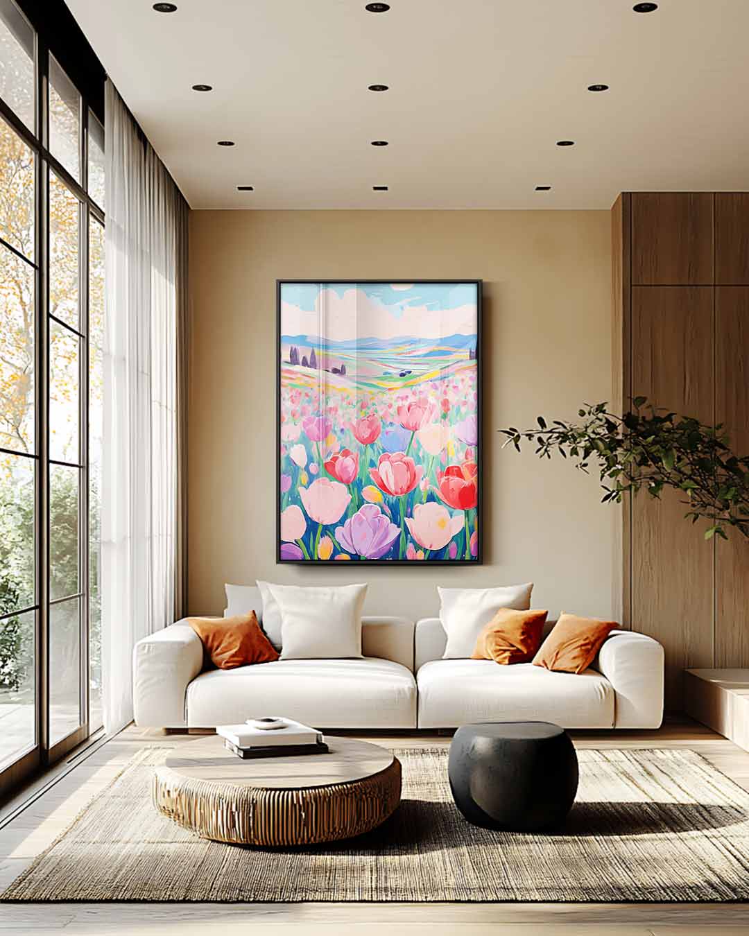 Tulpendroomlandschap Kunstwerk-canvas-dibond-plexiglas-wanddecoratie-WallArtistic