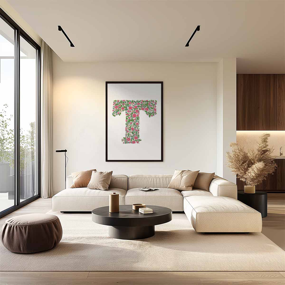 Bloemeninitiaal T Kunstwerk-canvas-dibond-plexiglas-wanddecoratie-WallArtistic