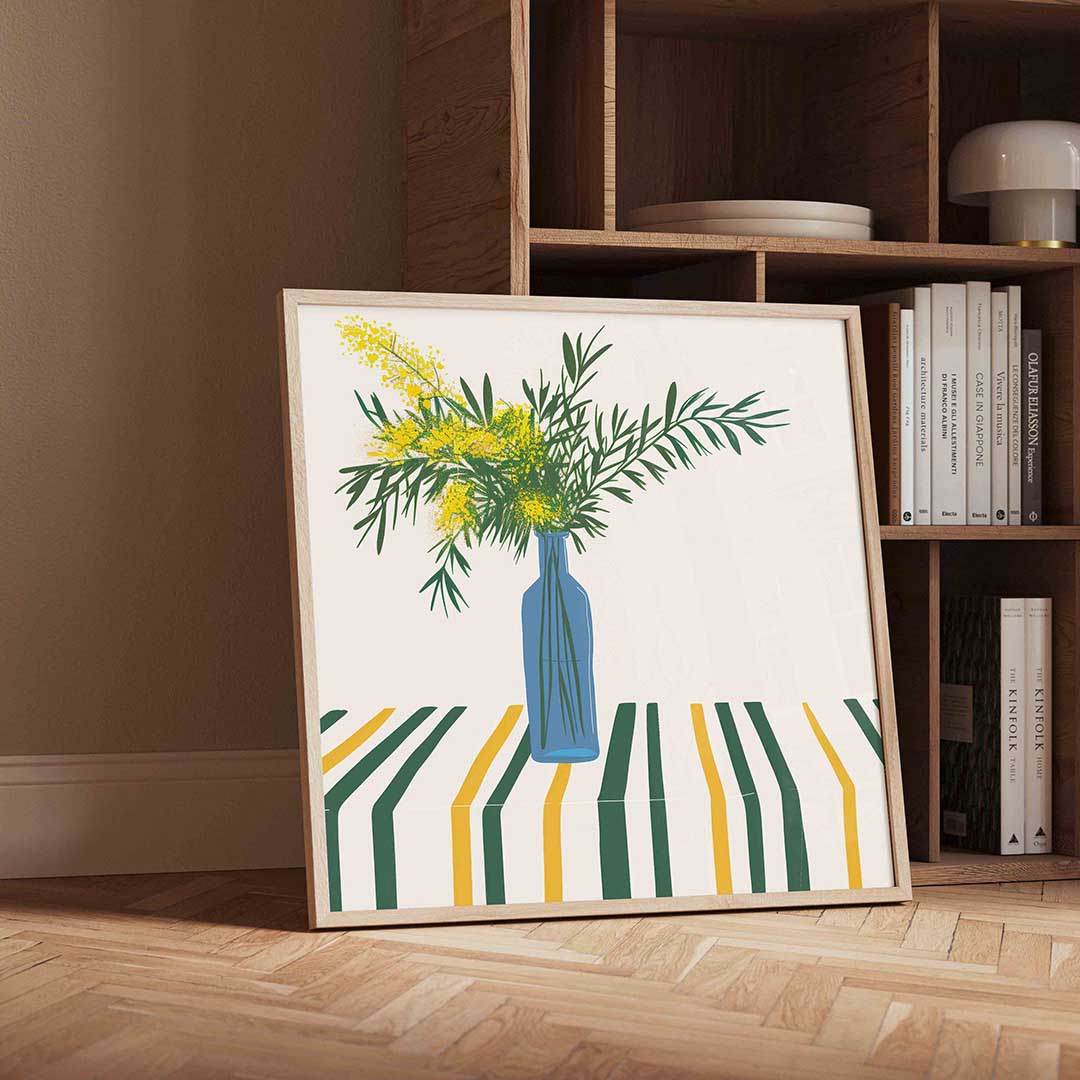 Blauwe vaas met bloemen Poster