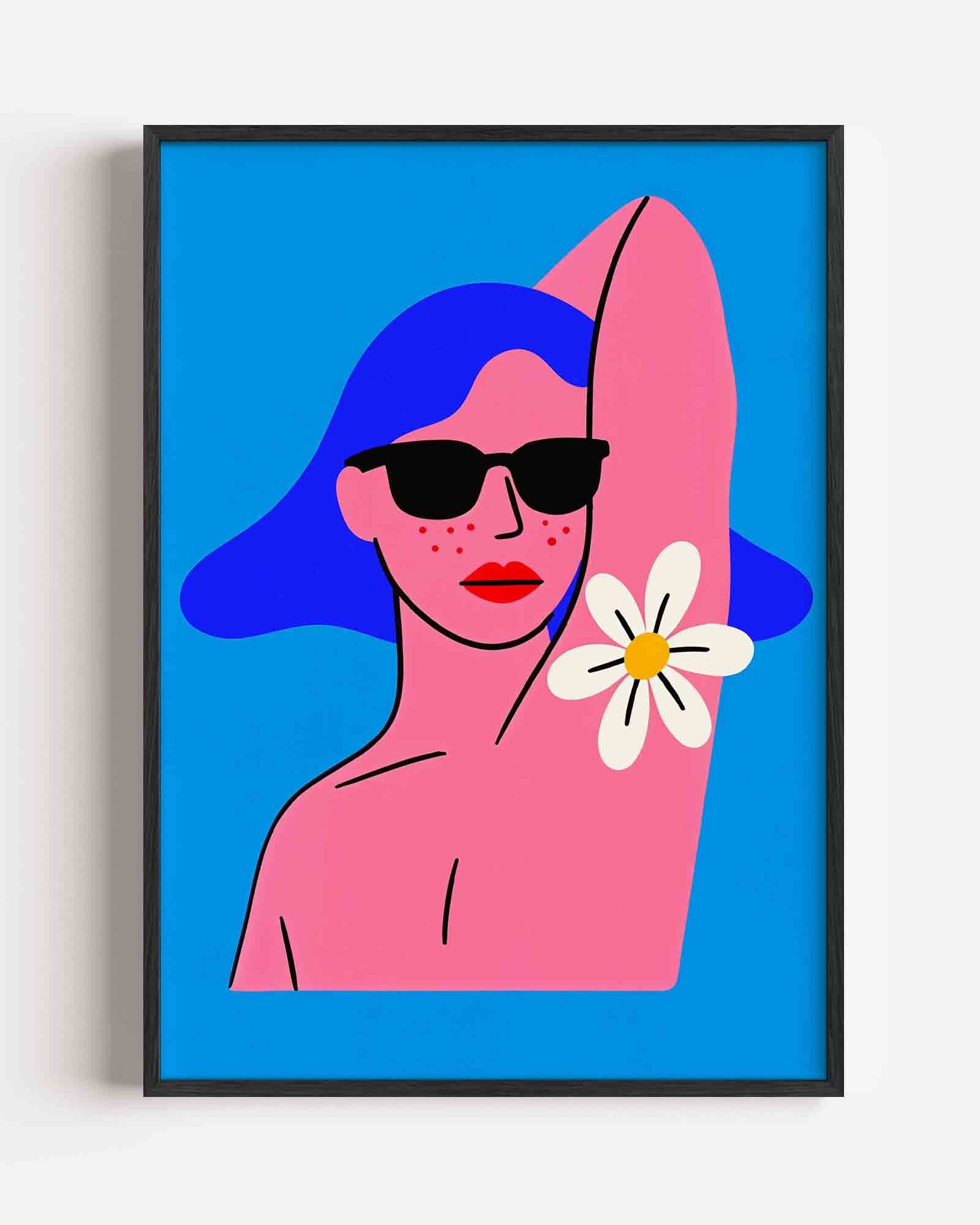 Vrouw met zonnebril en bloem Poster