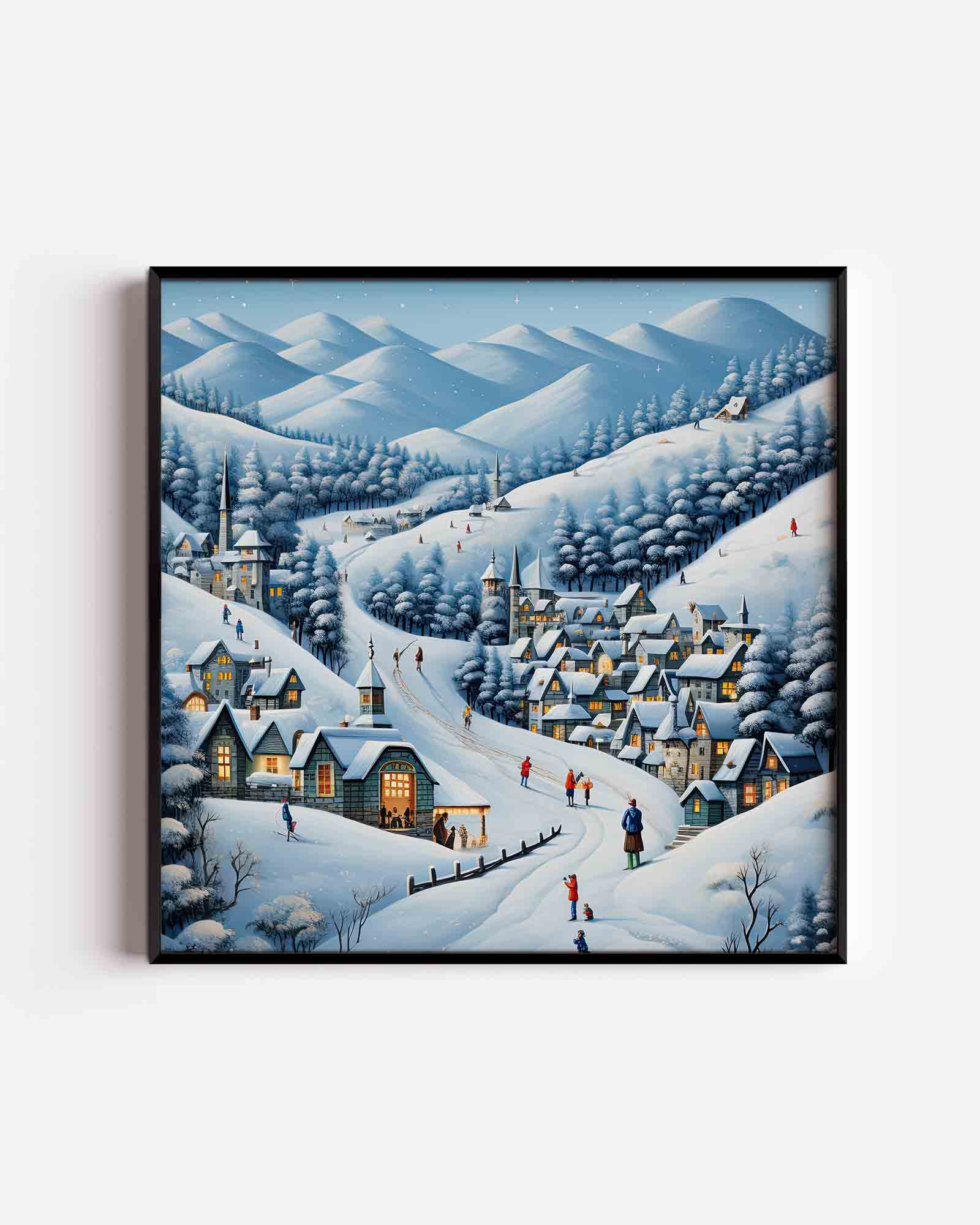 Winterdorp in bergen Poster