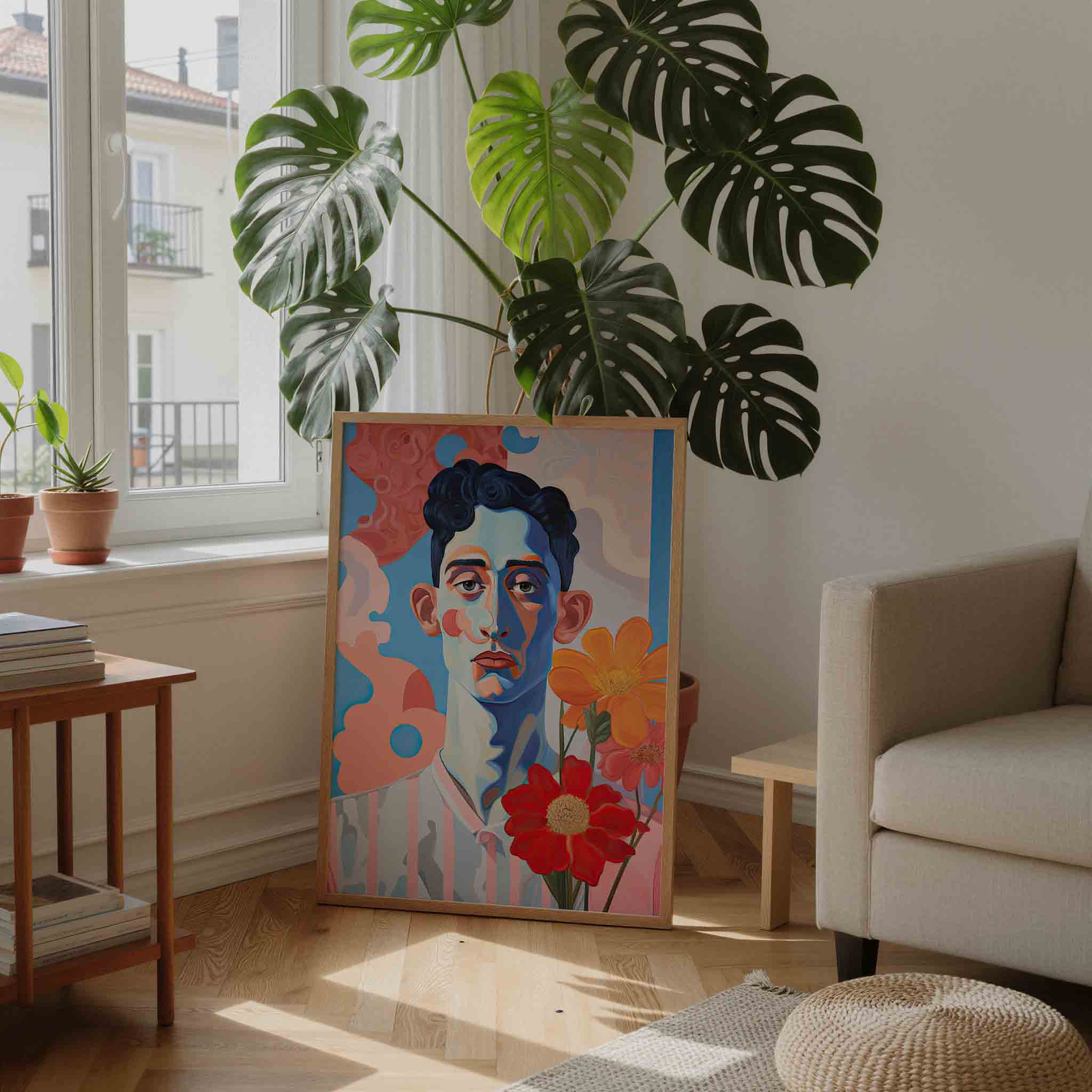 Portret met bloemen Poster