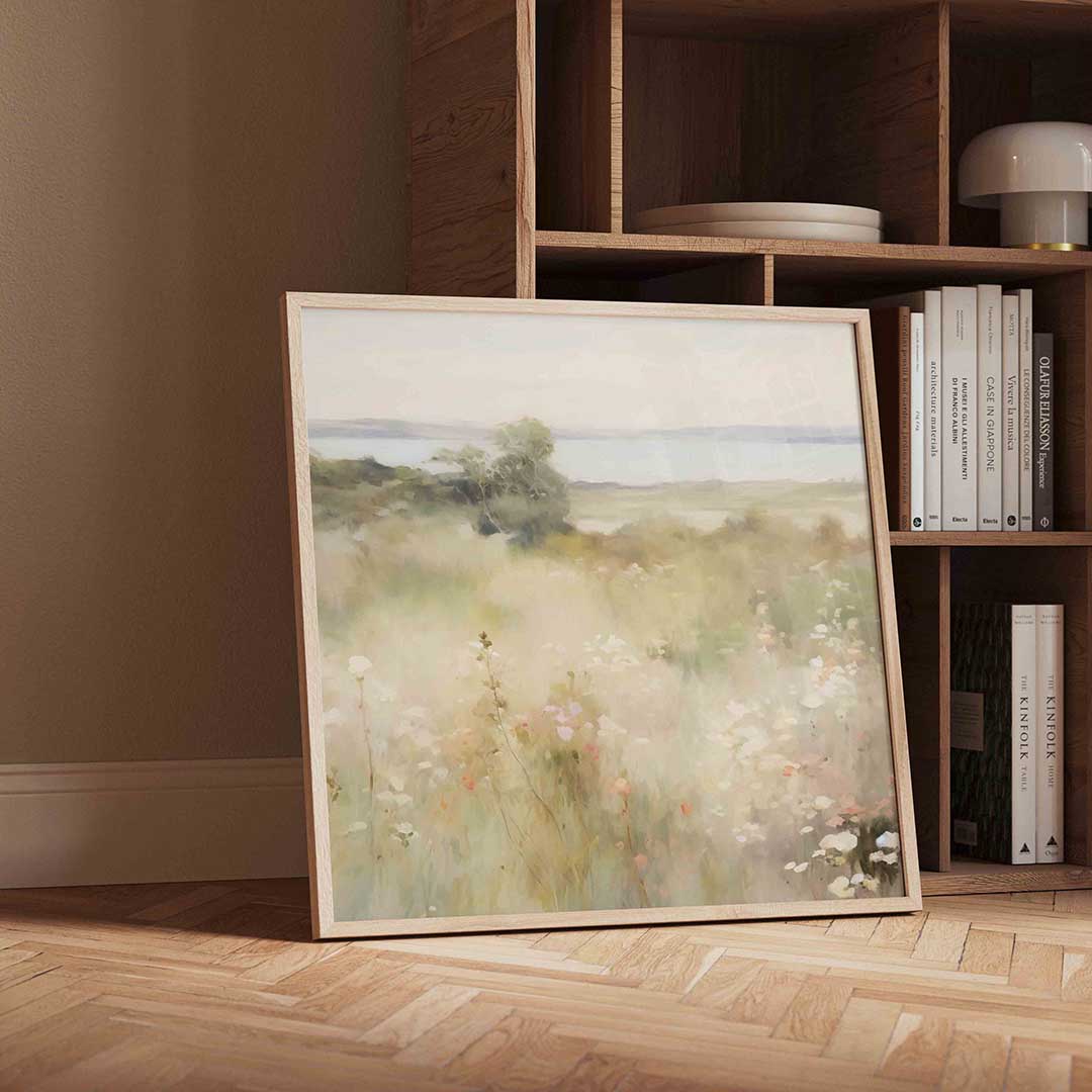 Bloemenveld bij zee Poster