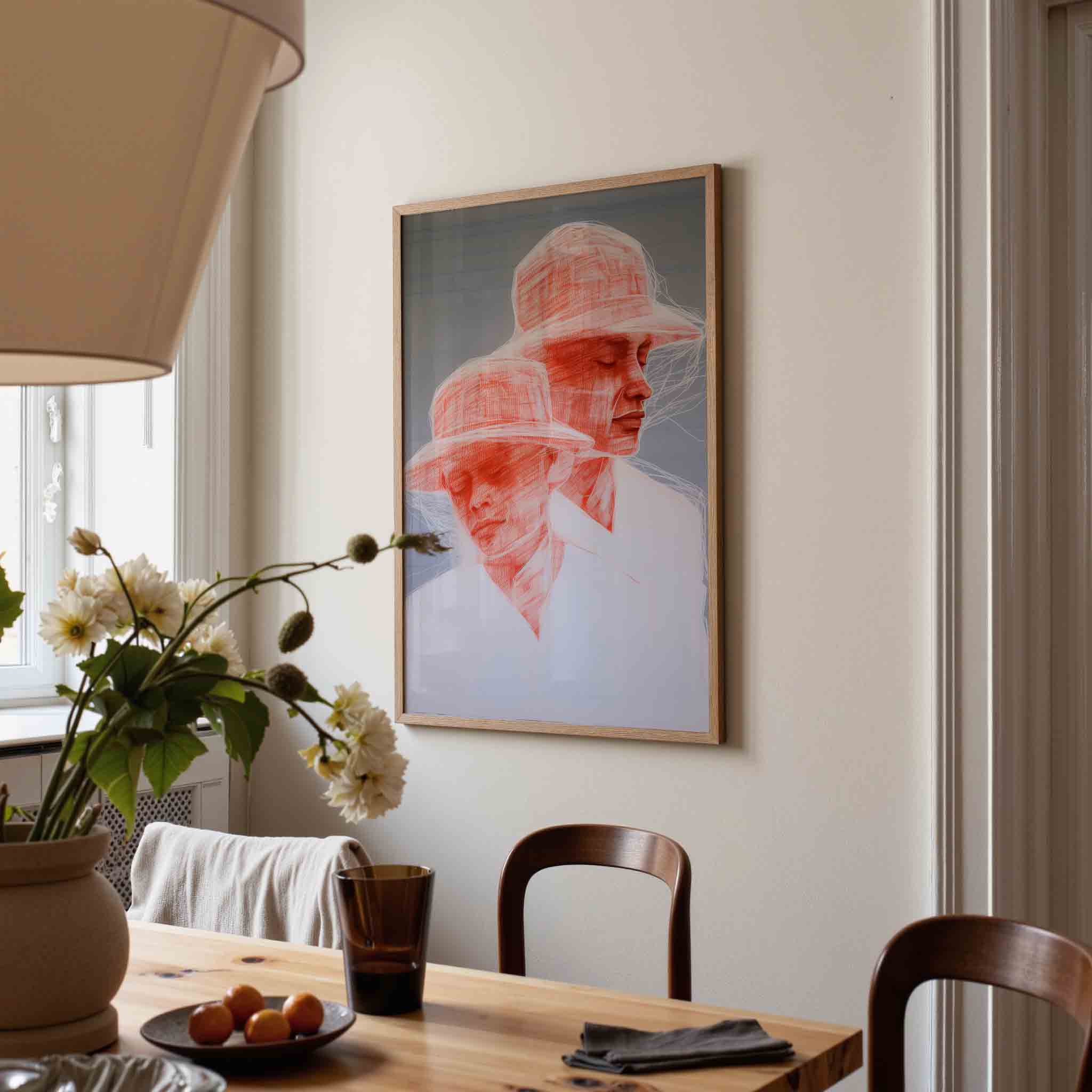 Twee figuren met hoeden Poster